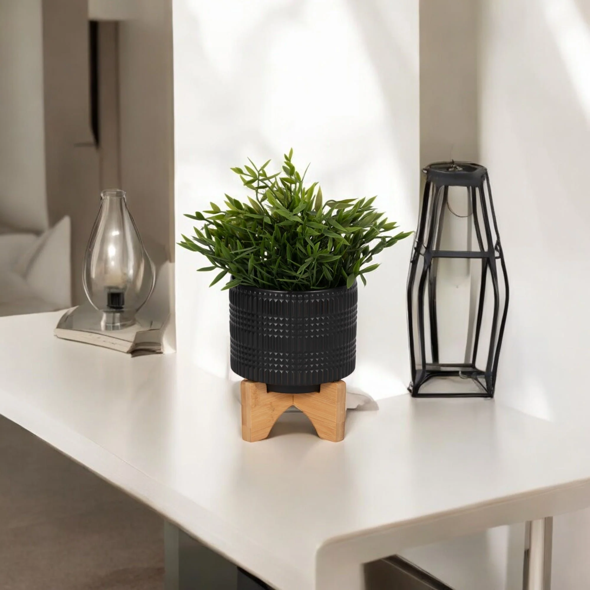 Cer, 5" Tribal Planter W/ Stand, Black - Image 11