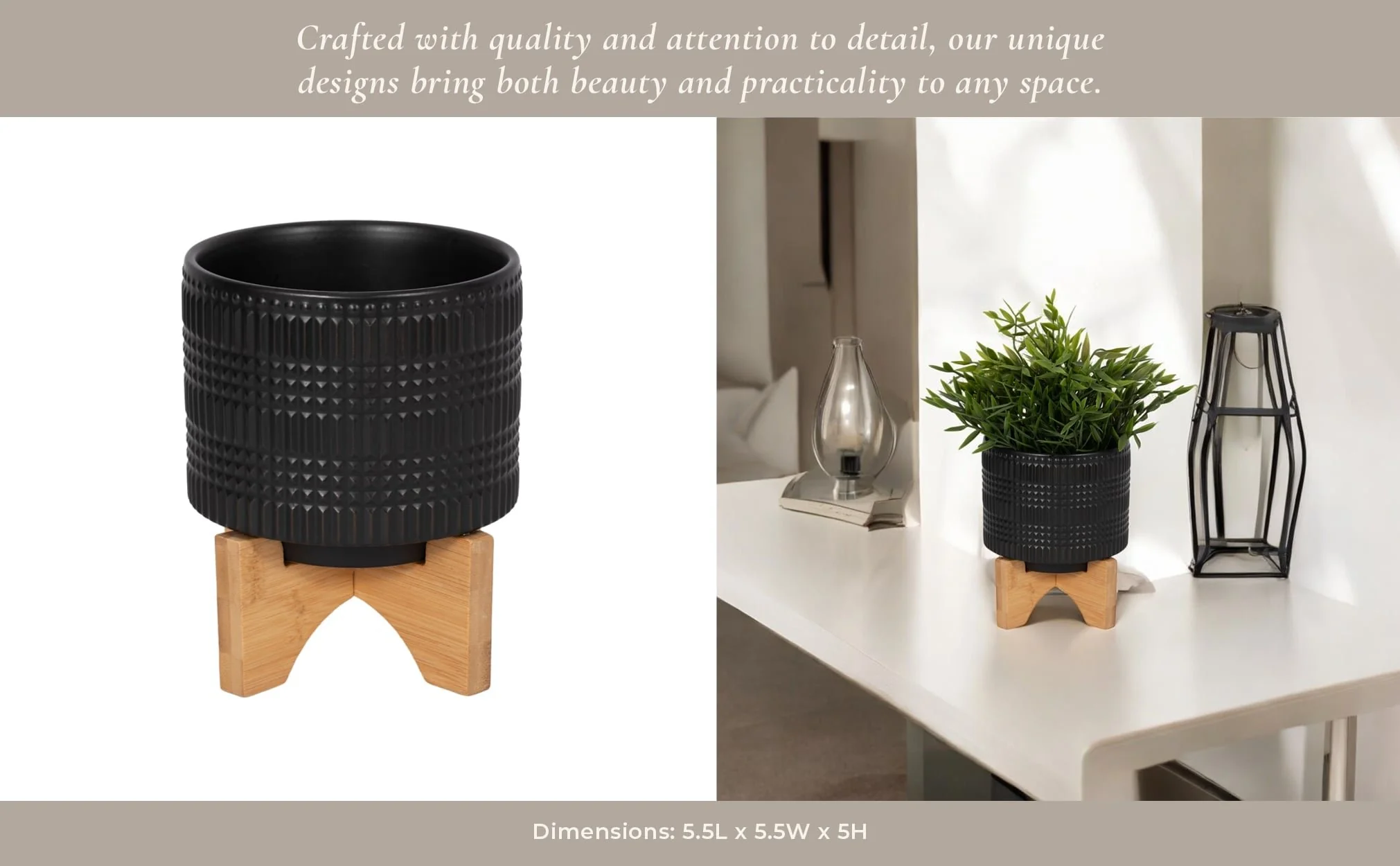 Cer, 5" Tribal Planter W/ Stand, Black - Image 12