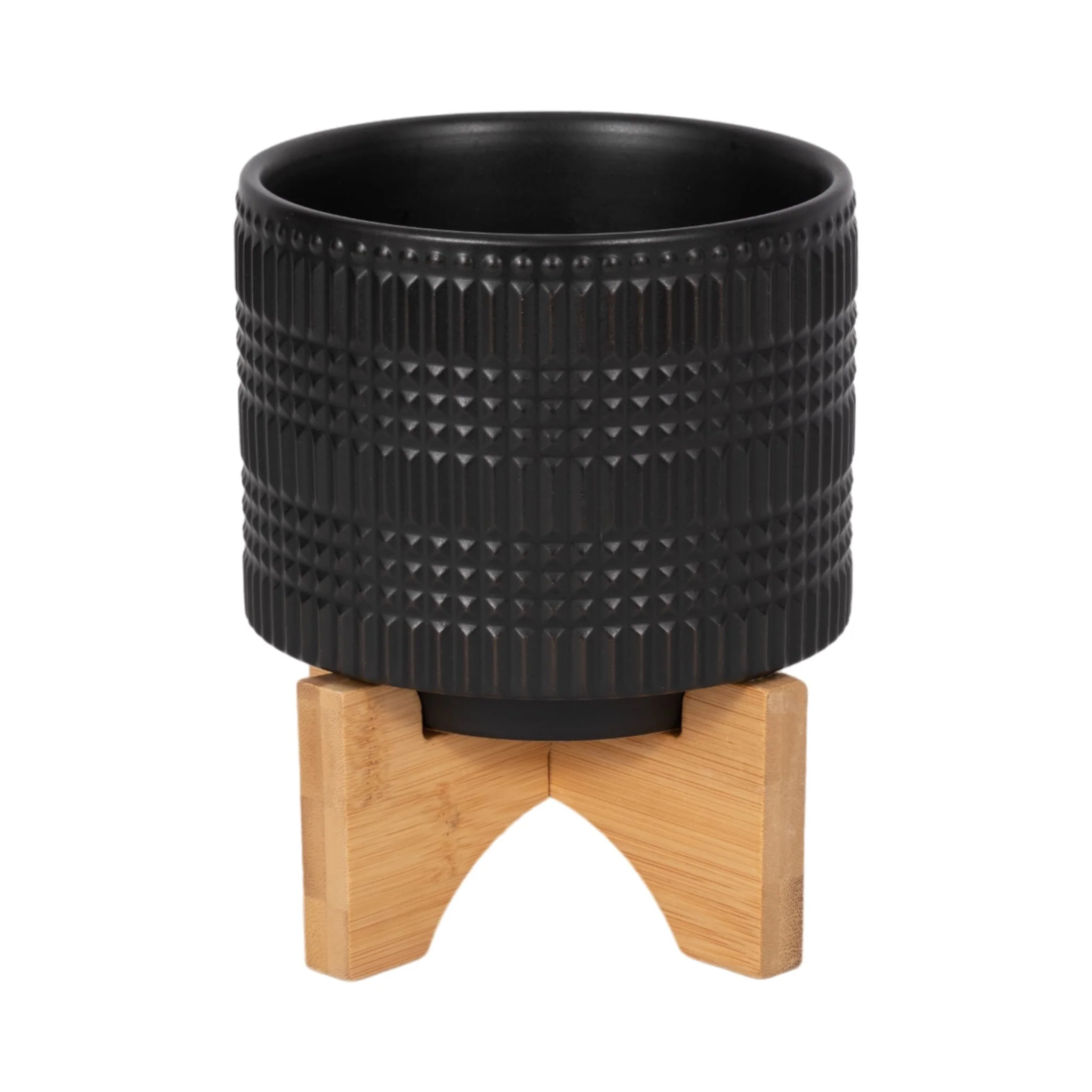 Cer, 5" Tribal Planter W/ Stand, Black - Image 4