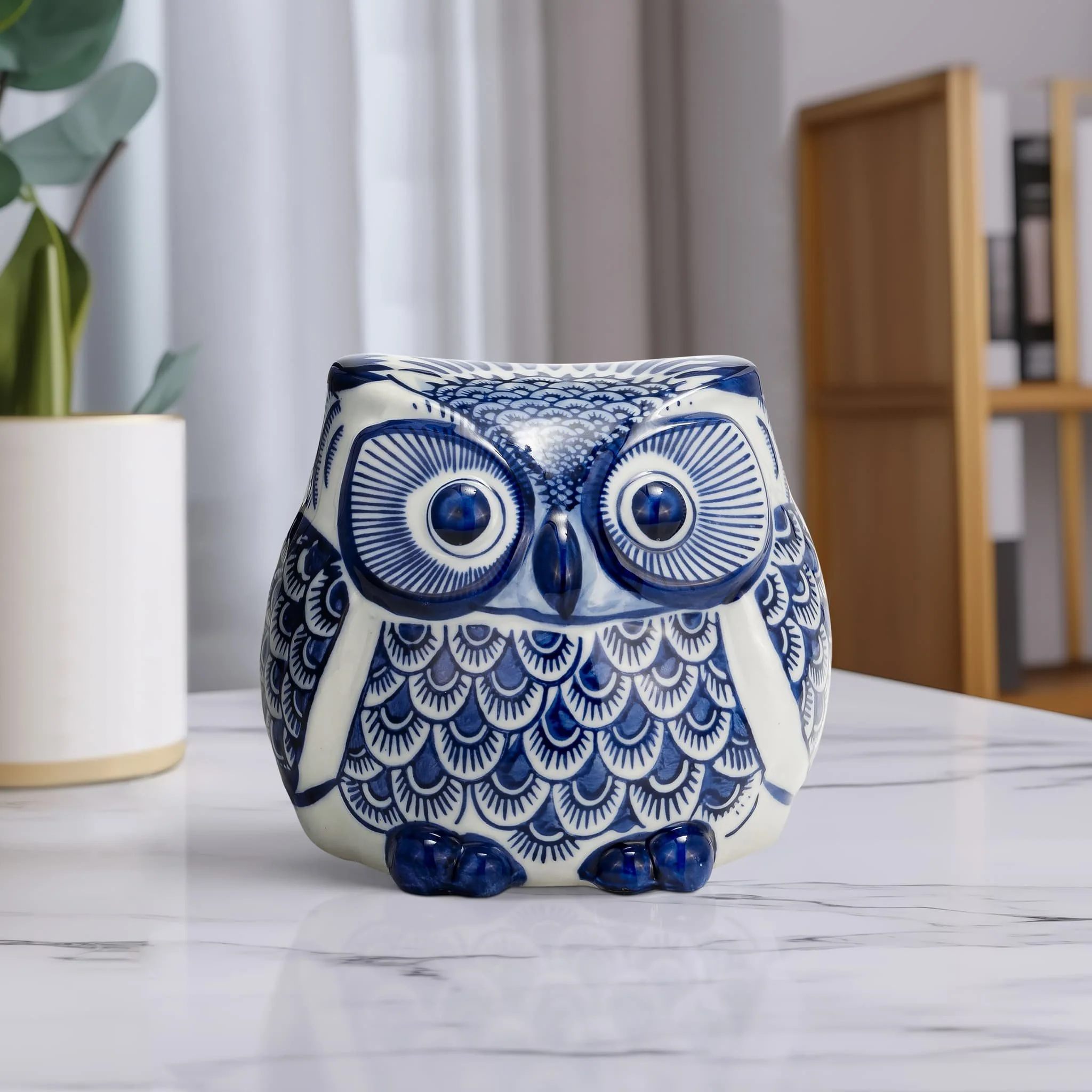 Cer, 5"h Chinoiserie Owl, Blue/white - Image 9