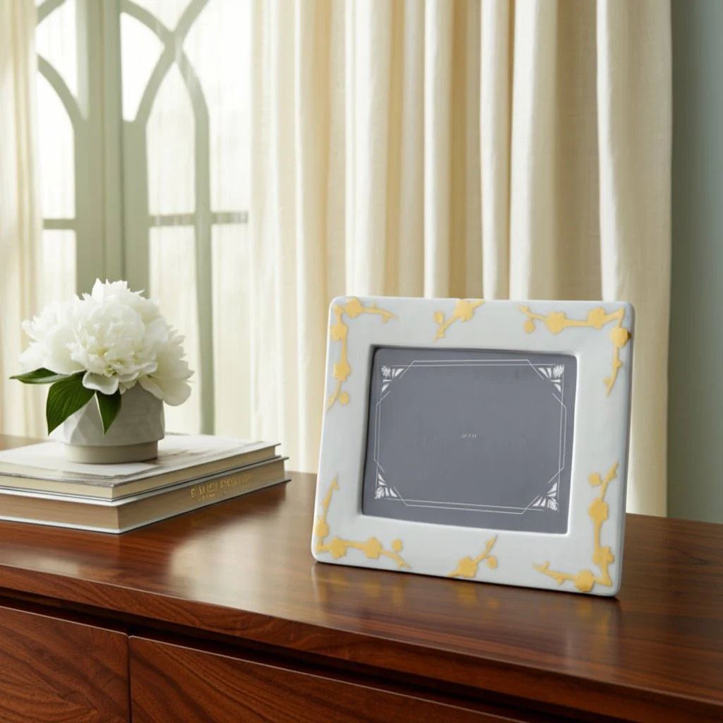 Cer, 5x7 Cherry Blossom Photo Frame, Gold/white - Image 10