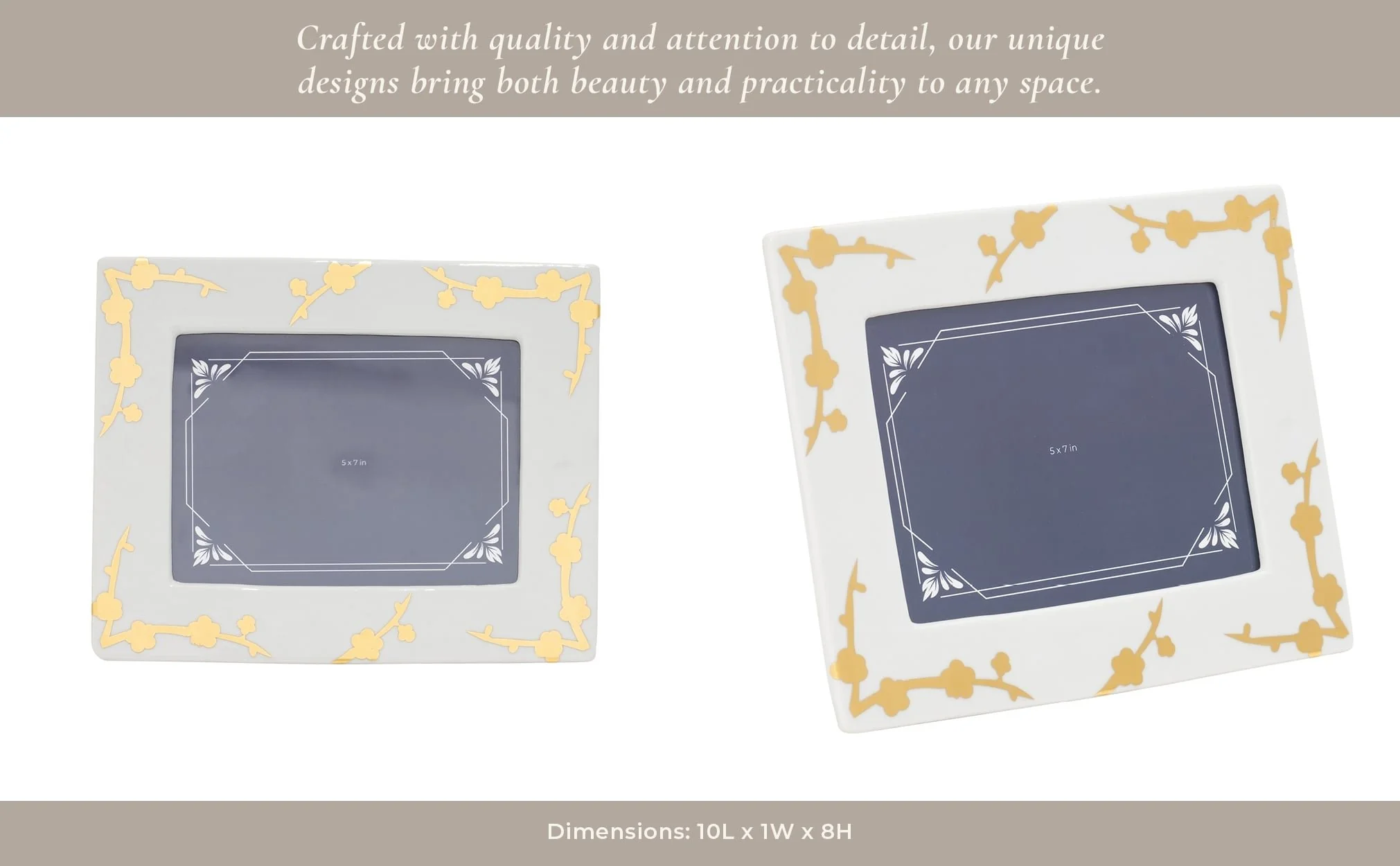 Cer, 5x7 Cherry Blossom Photo Frame, Gold/white - Image 11