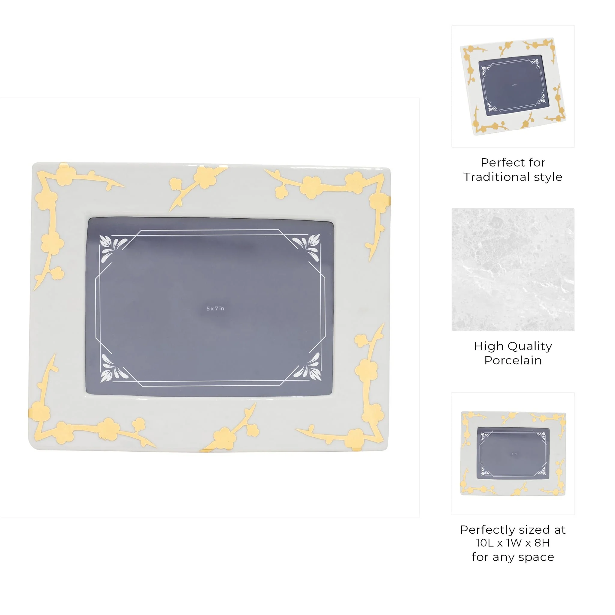 Cer, 5x7 Cherry Blossom Photo Frame, Gold/white - Image 8