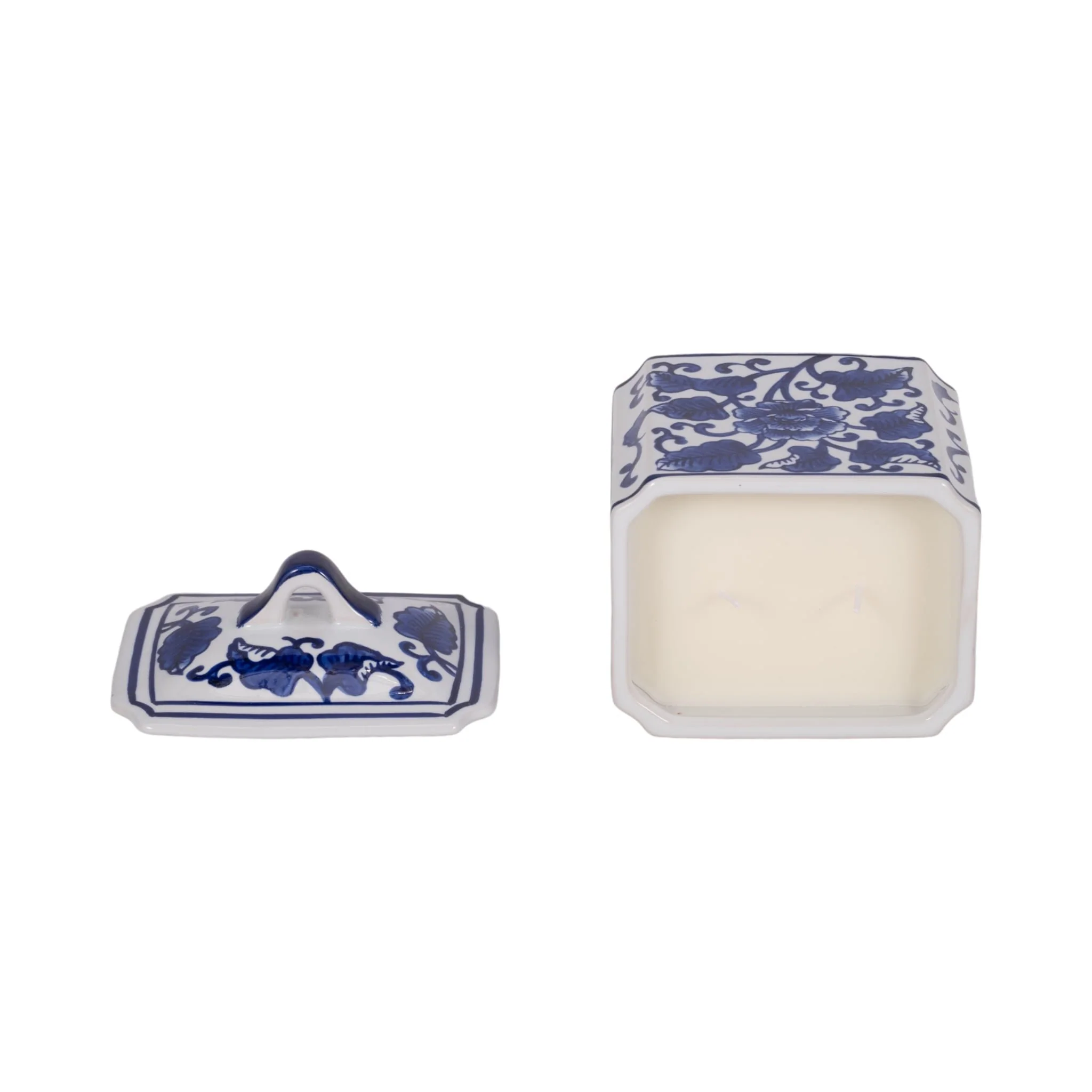 Cer, 6" 13oz Rect Chinoiserie Candle W/lid,blu/wht - Image 6