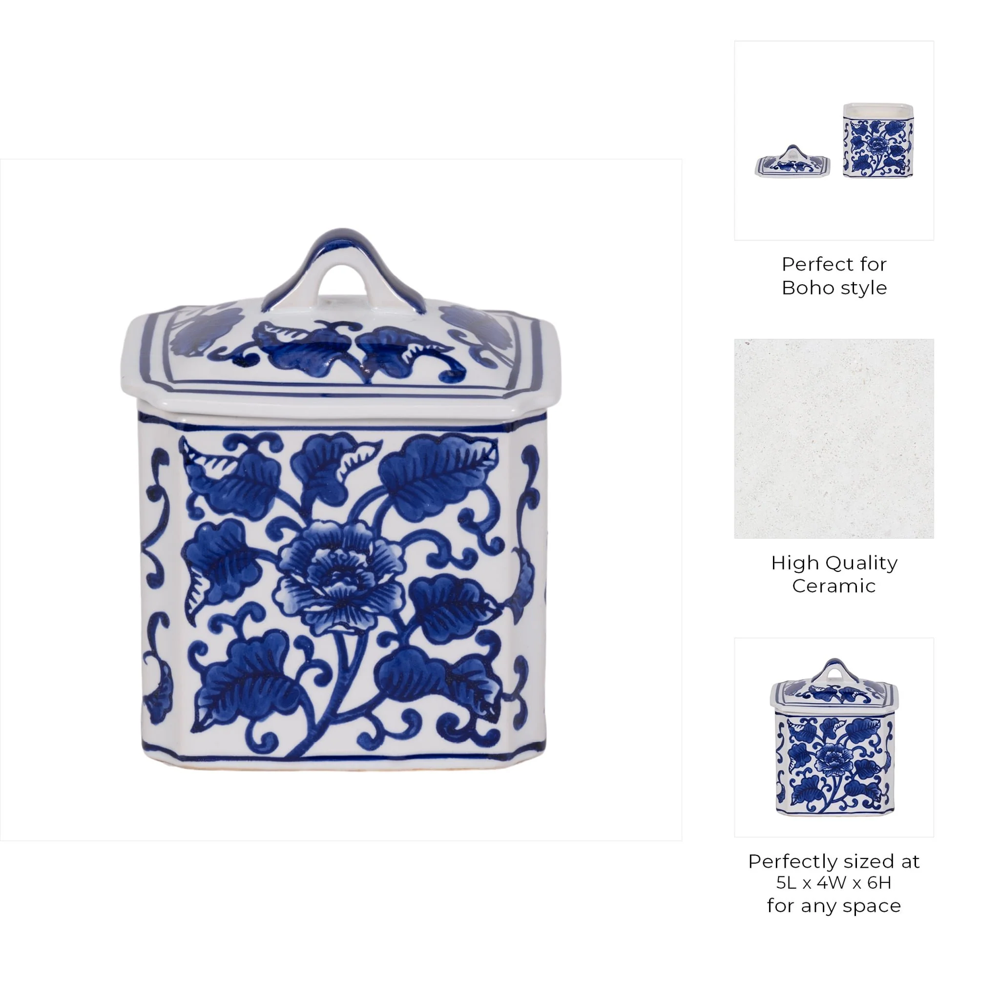Cer, 6" 13oz Rect Chinoiserie Candle W/lid,blu/wht - Image 9