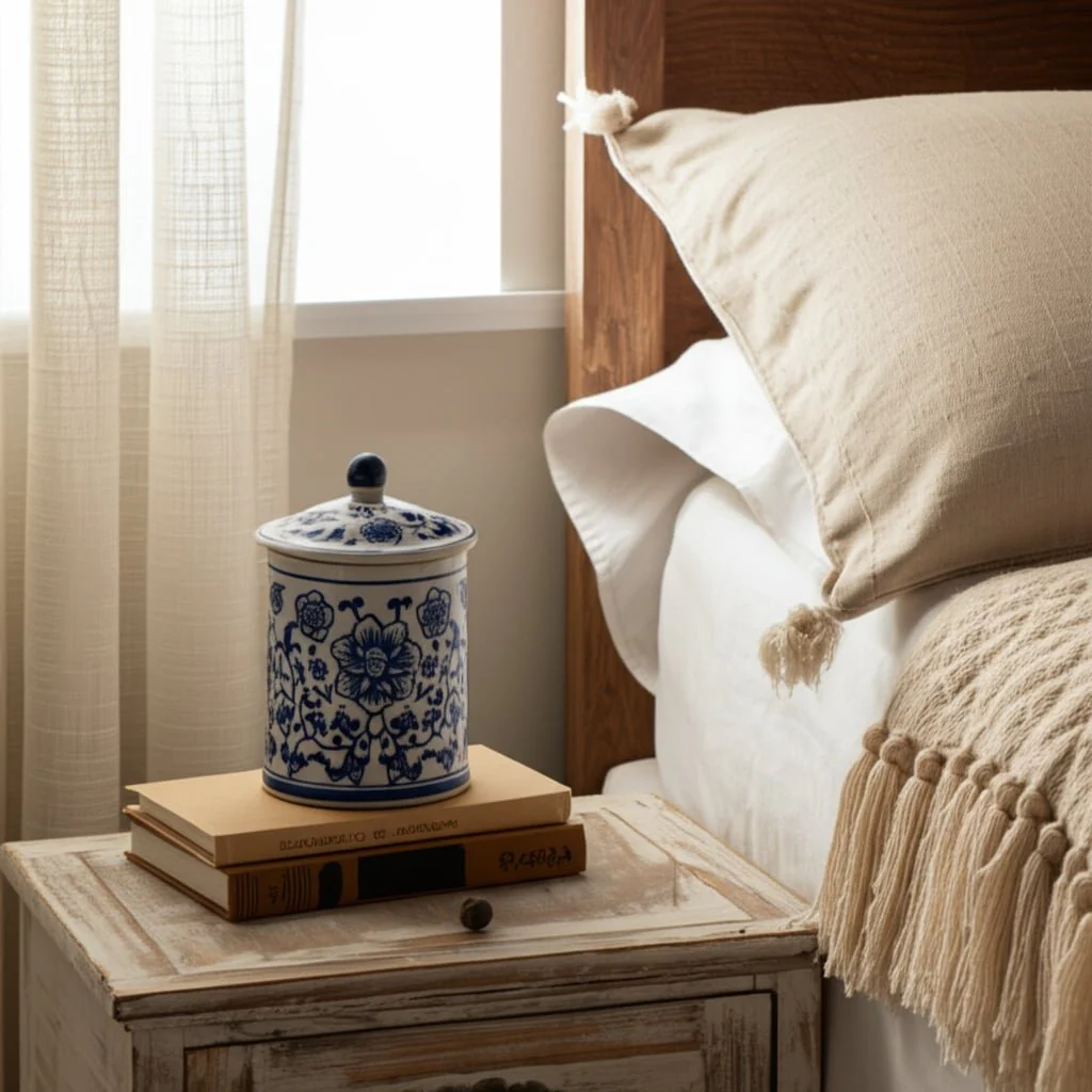 Cer, 6" 8oz Chinoiserie Scntd Candle W/lid,wht/blu - Image 11