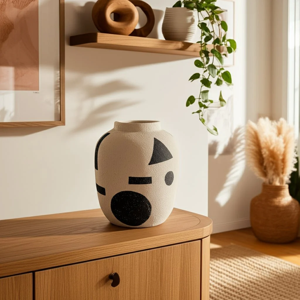 Cer, 6" Funky Bulbous Vase, Ivory/black - Image 11