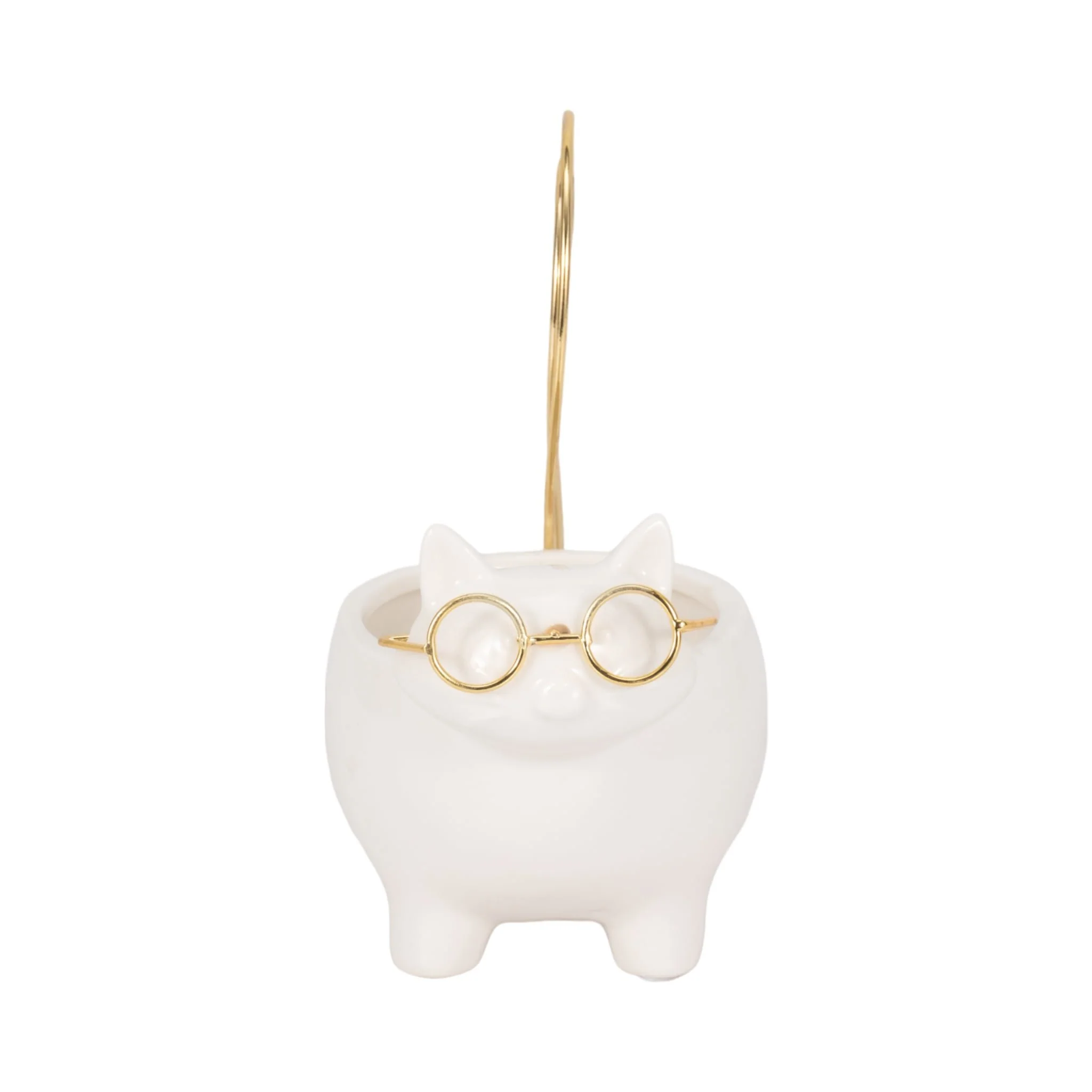 Cer, 6" Kitty Trinket Dish, White/gold - Image 4