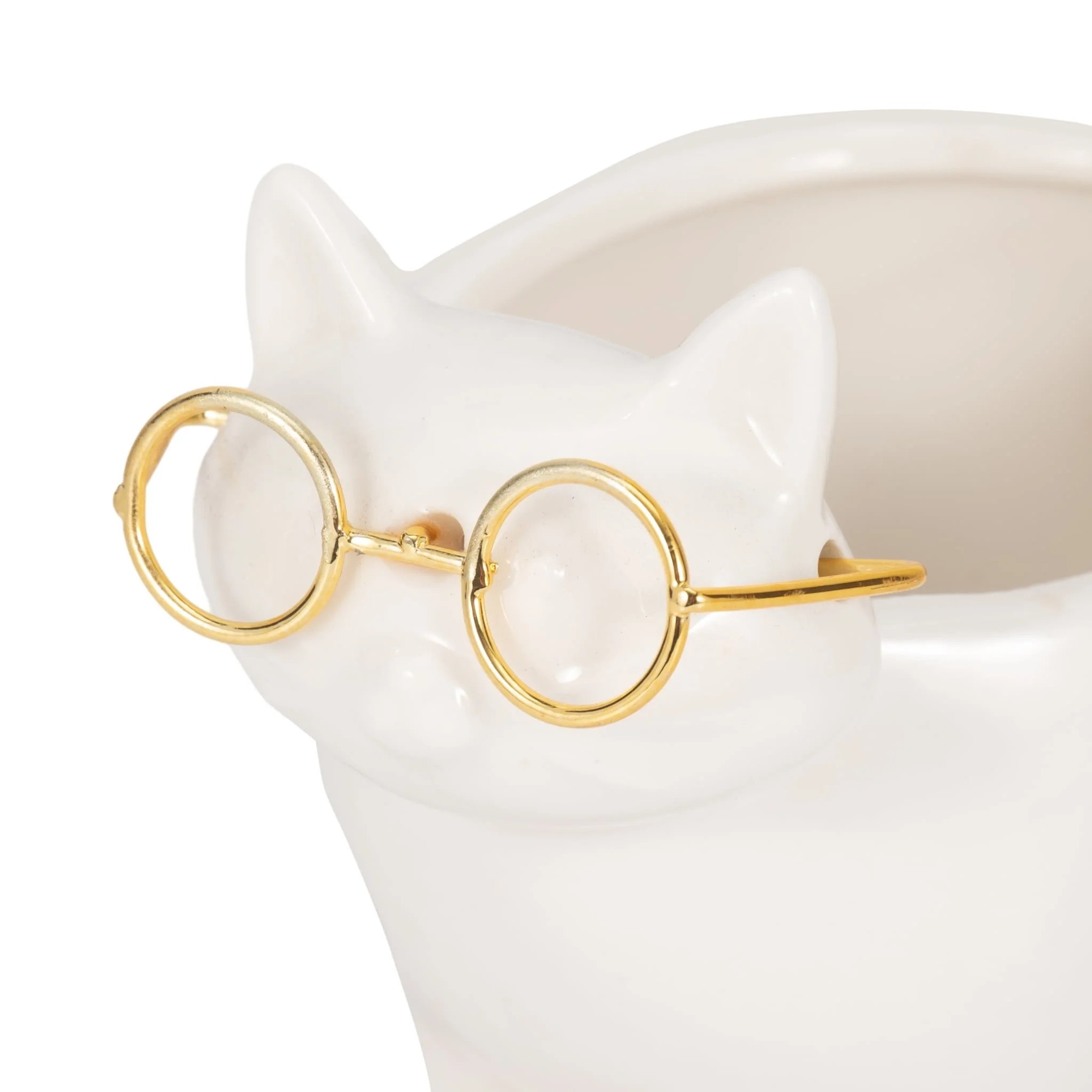 Cer, 6" Kitty Trinket Dish, White/gold - Image 6