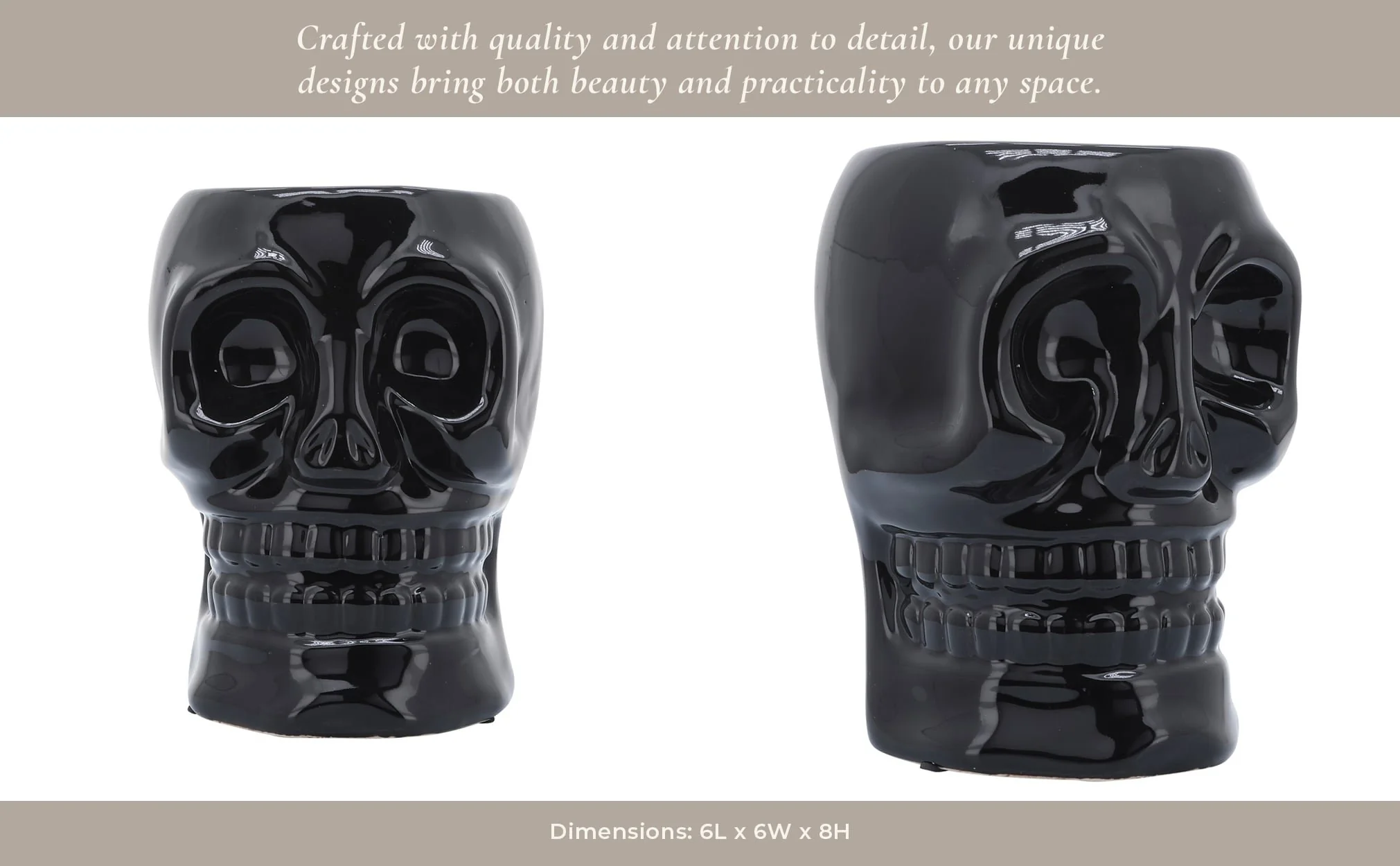 Cer, 6" Skull Vase, Black - Image 10