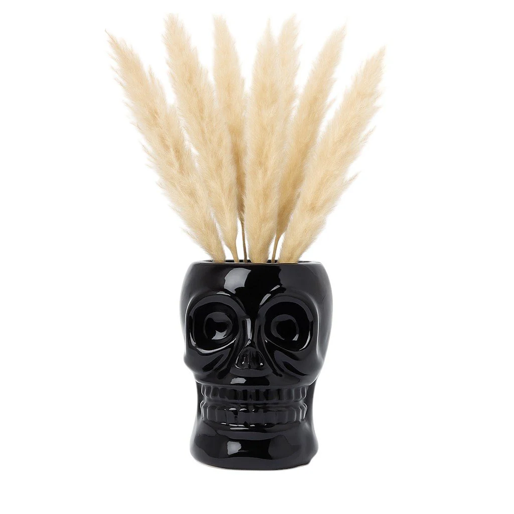 Cer, 6" Skull Vase, Black - Image 2