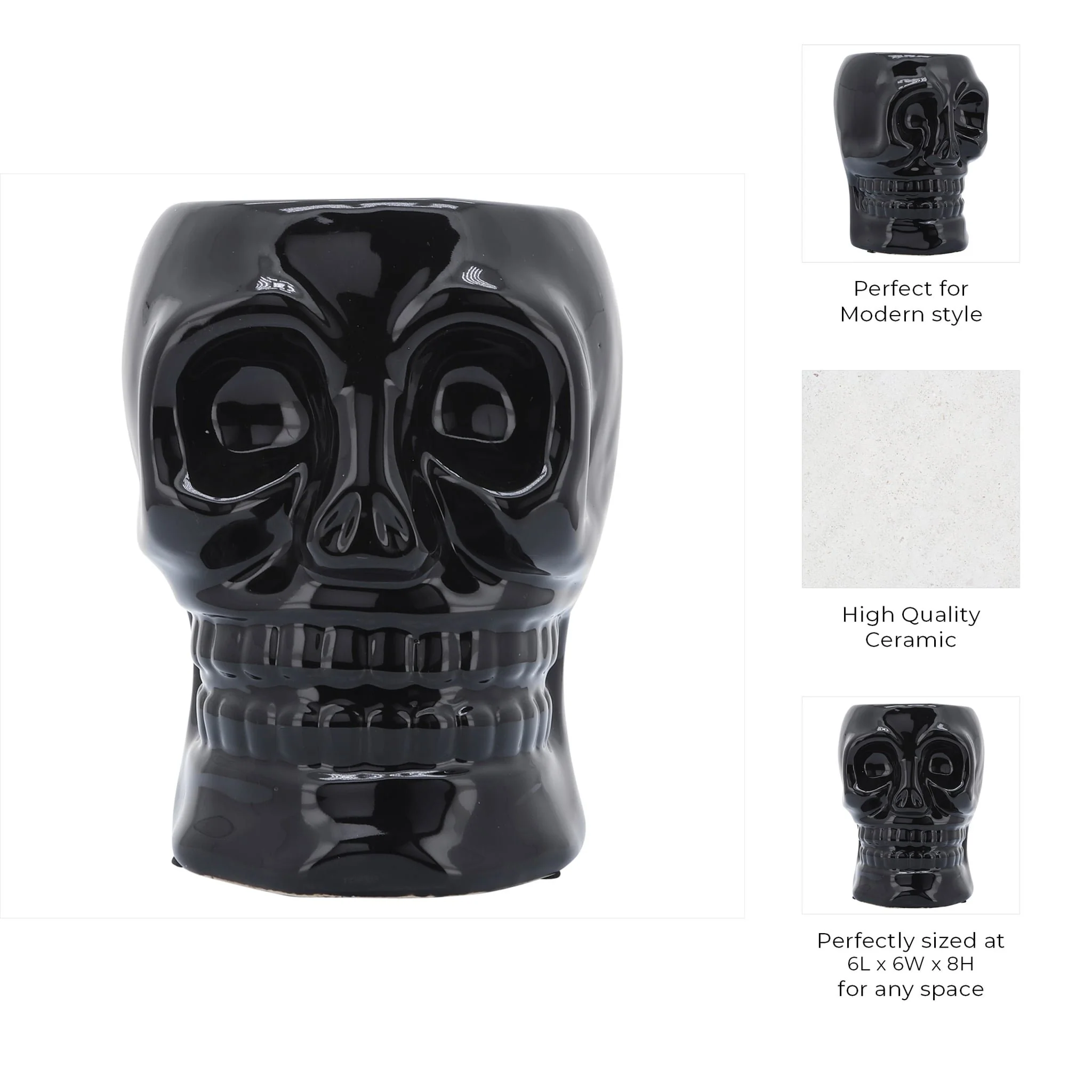 Cer, 6" Skull Vase, Black - Image 7
