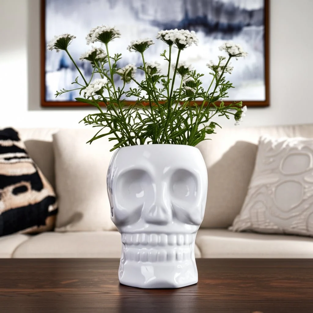 Cer, 6" Skull Vase, White - Image 11