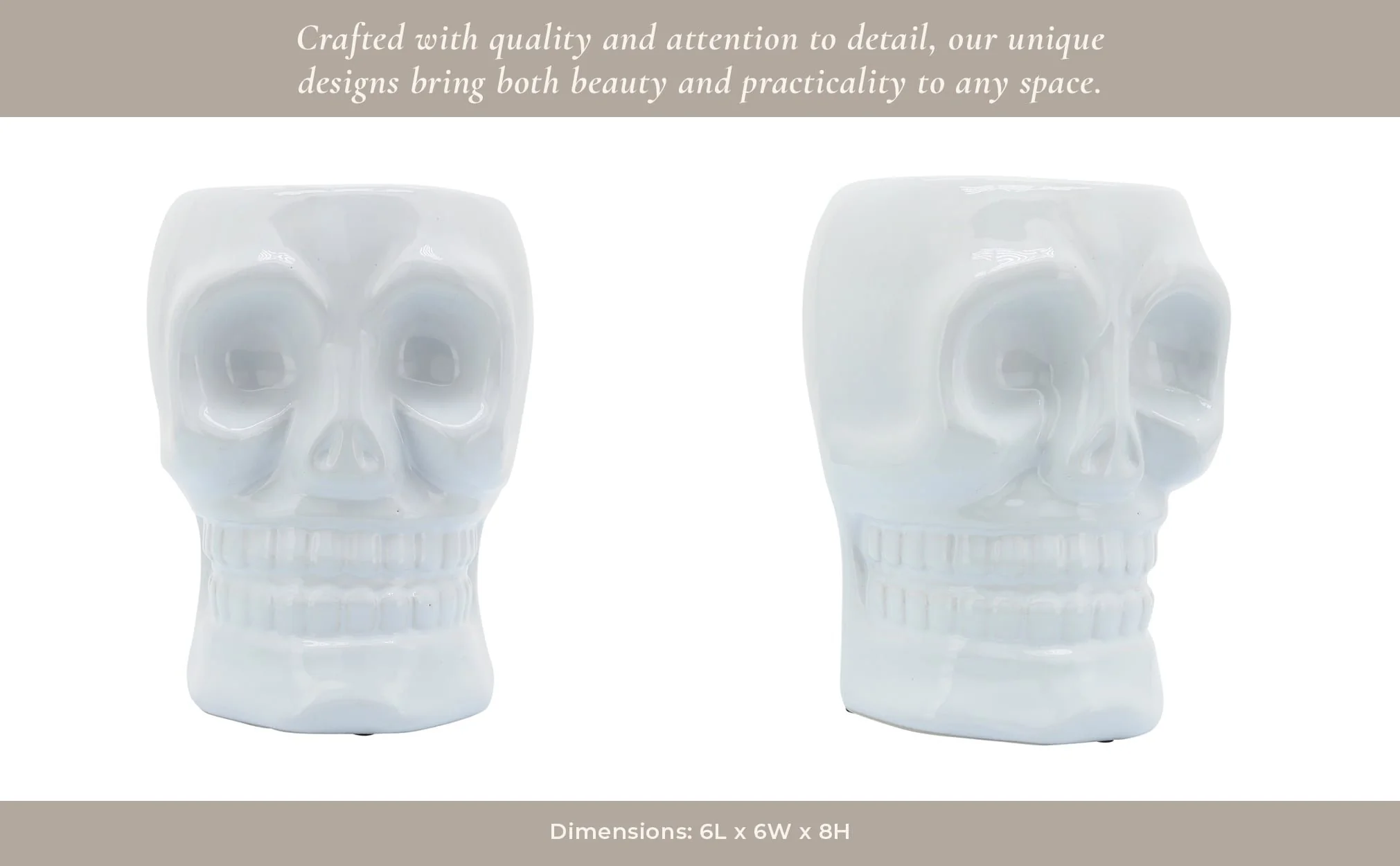 Cer, 6" Skull Vase, White - Image 12