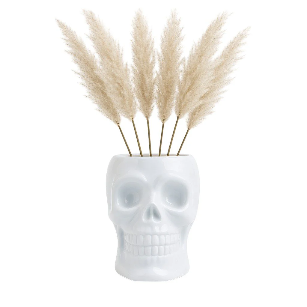 Cer, 6" Skull Vase, White - Image 2
