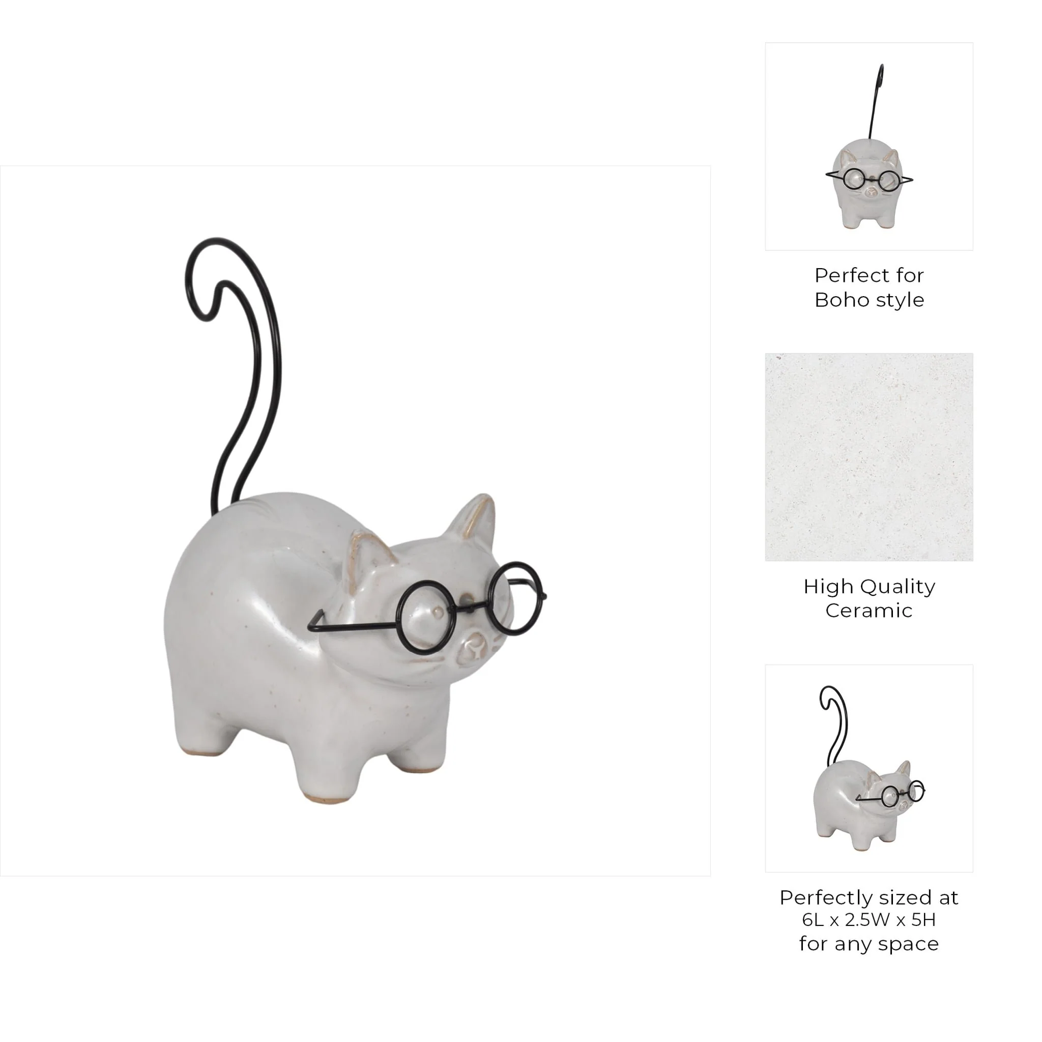 Cer, 6" Standing Kitty, White/black - Image 9