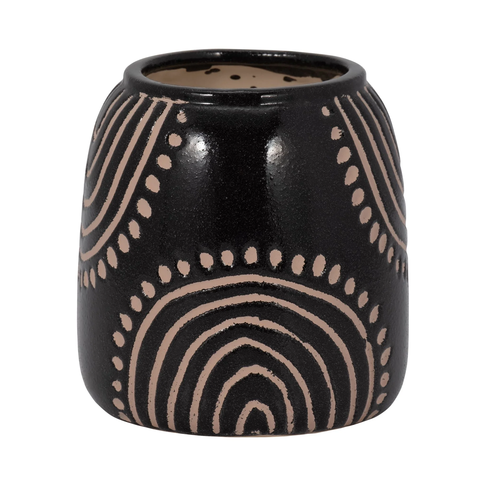 Cer, 6" Tribal Arch Vase, Black/tan - Image 3