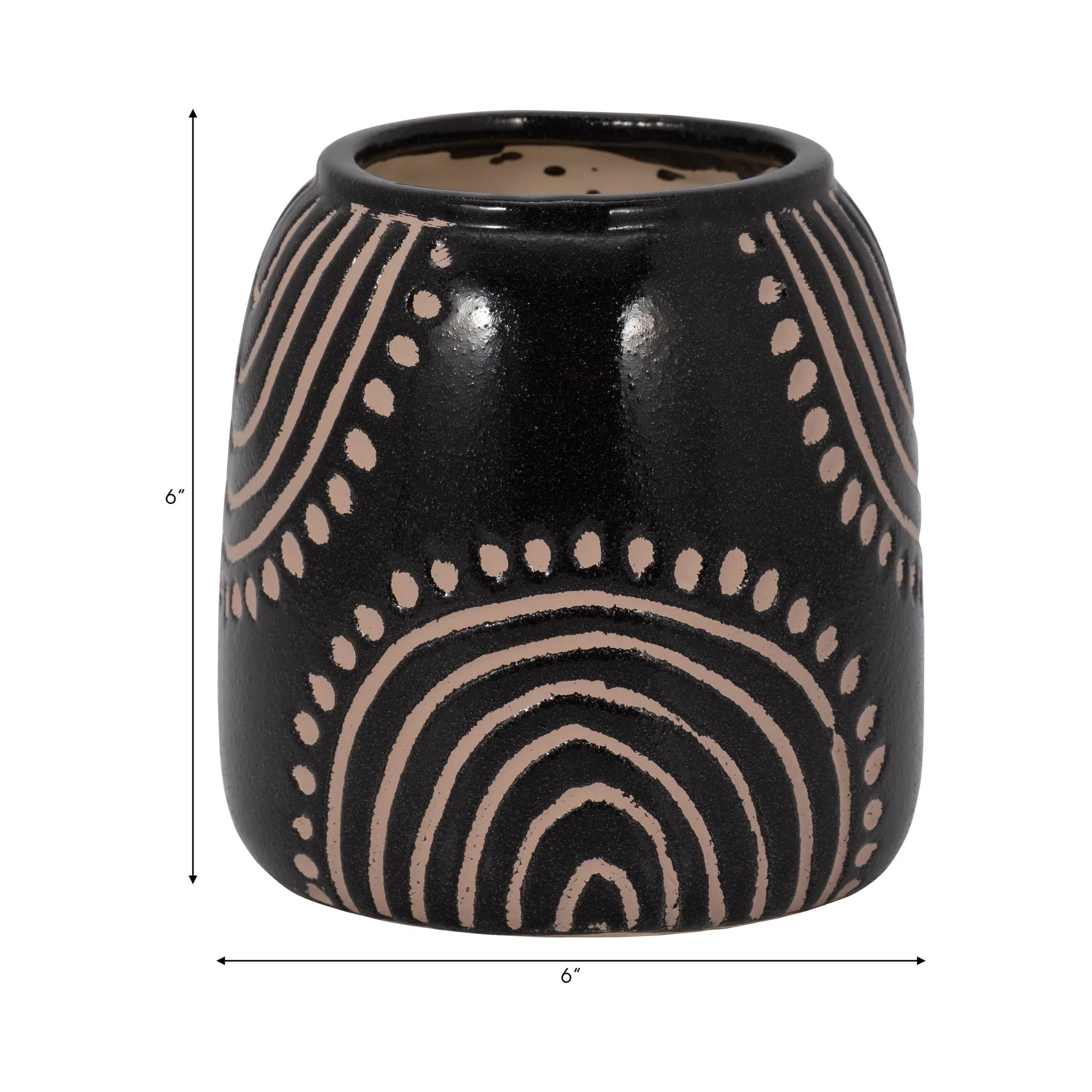 Cer, 6" Tribal Arch Vase, Black/tan - Image 7