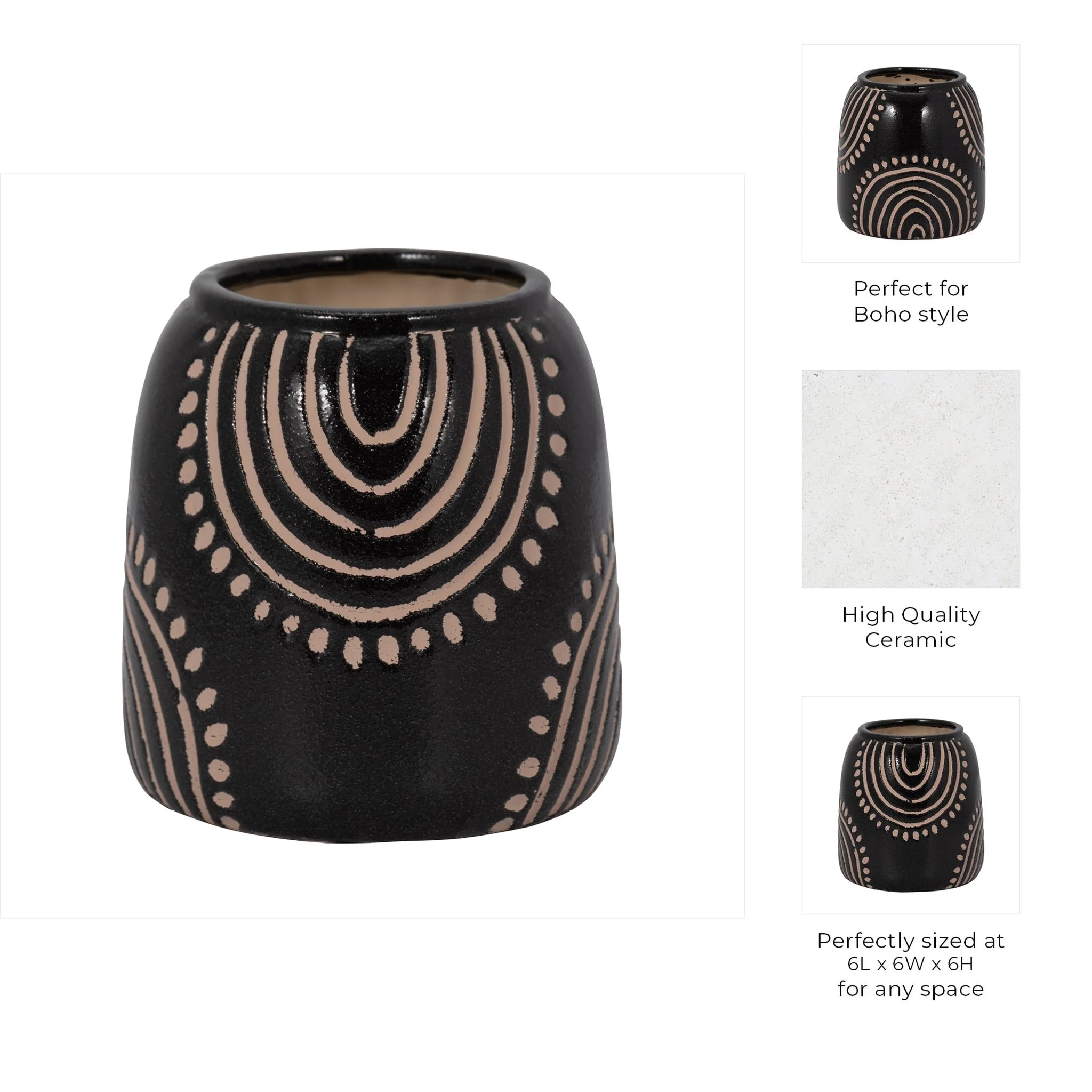 Cer, 6" Tribal Arch Vase, Black/tan - Image 8