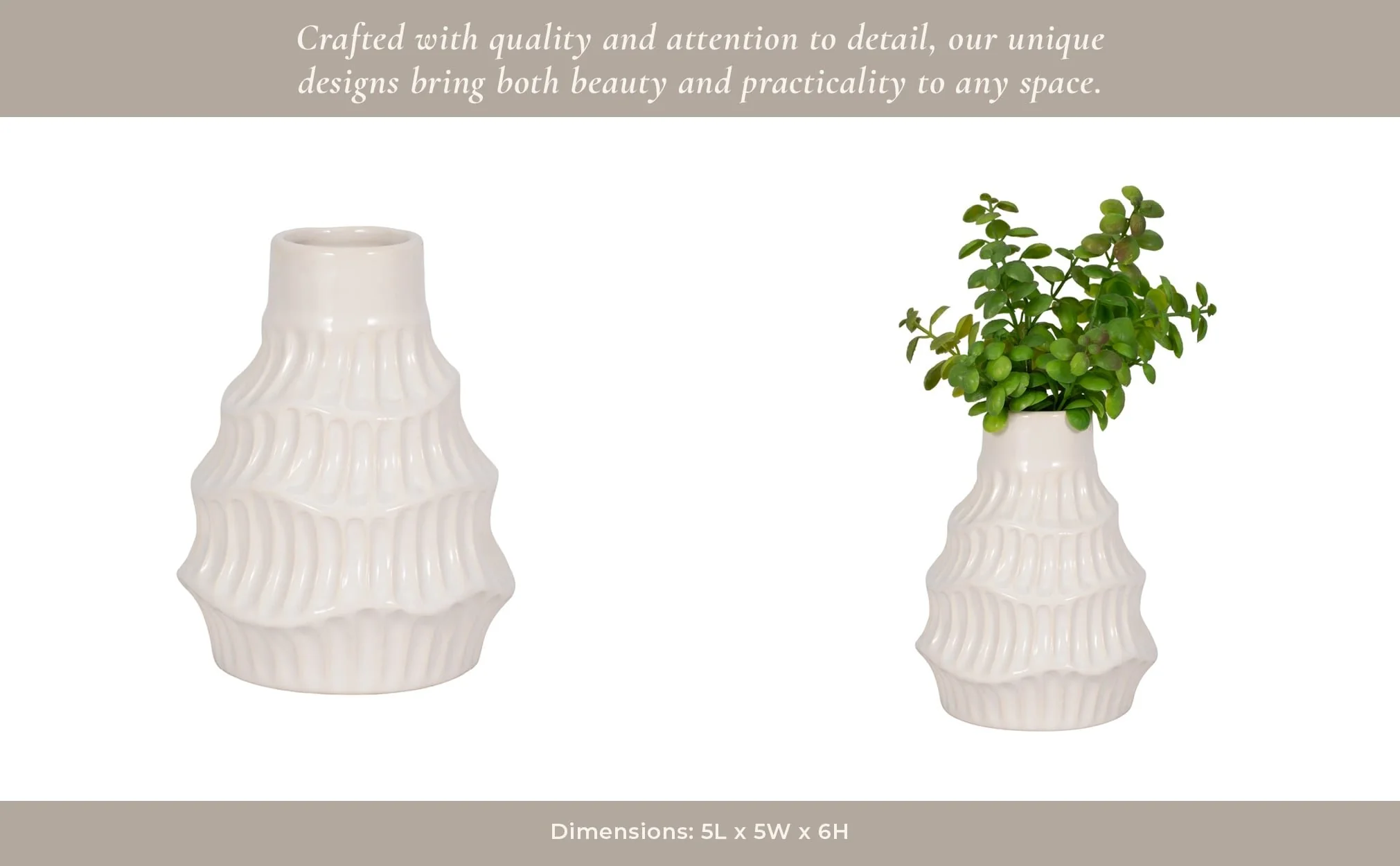 Cer, 6" Wavy Vase, White - Image 14