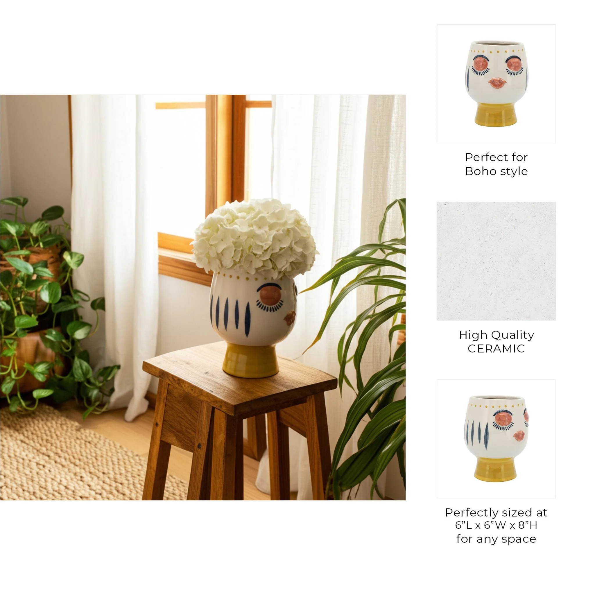 Cer, 6"d Face Vase, Multi - Image 9