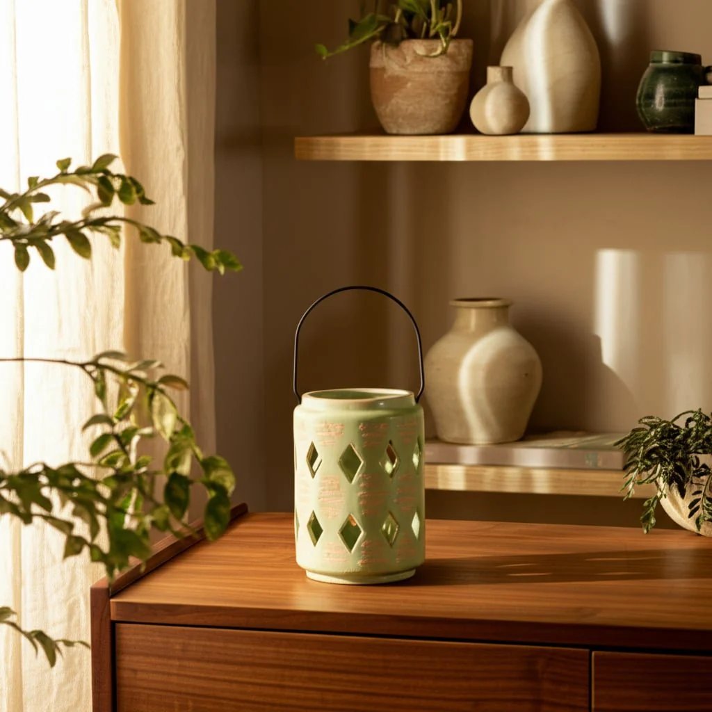 Cer, 6"h Diamond Cut Out Lantern, Cucumber - Image 10