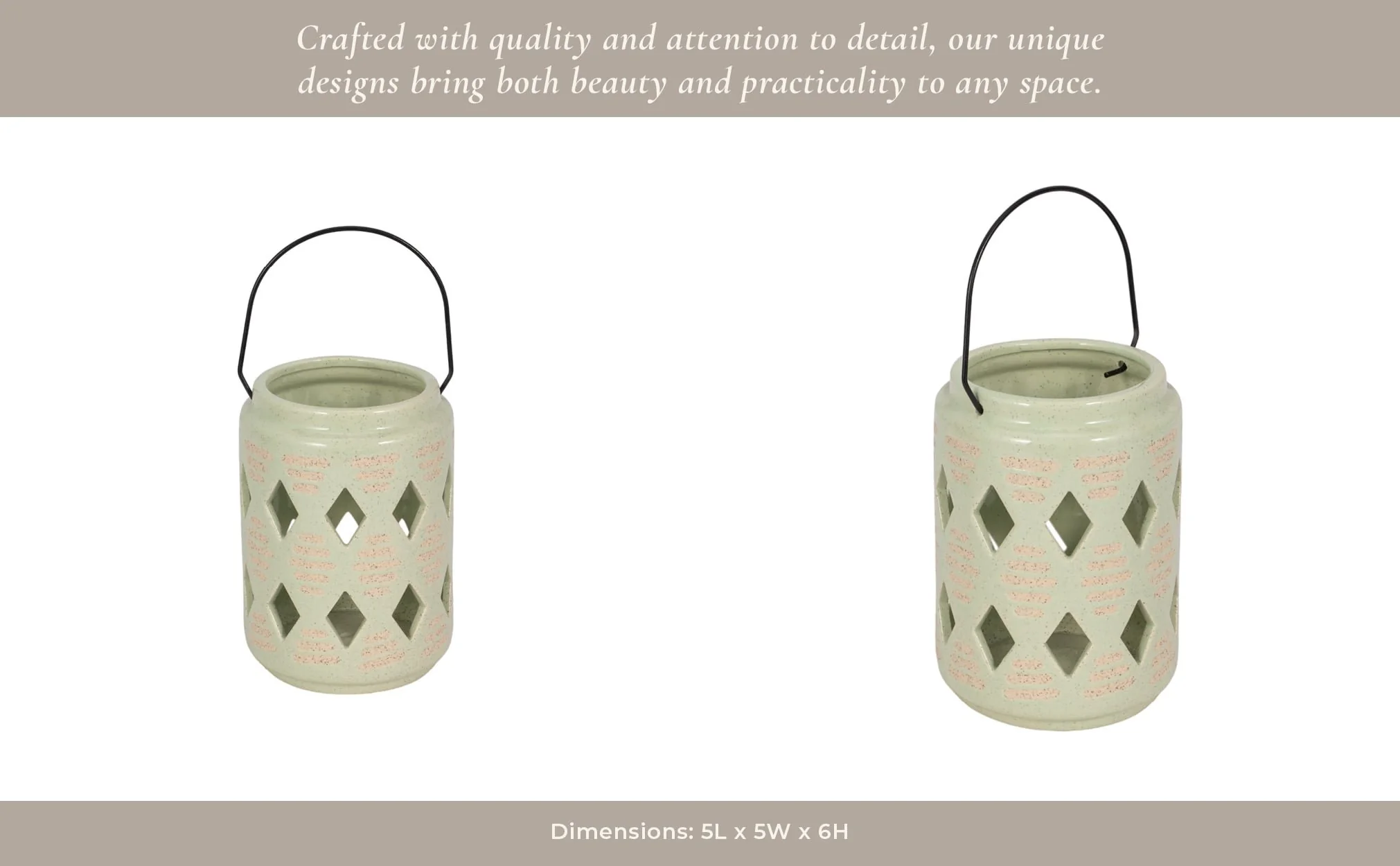 Cer, 6"h Diamond Cut Out Lantern, Cucumber - Image 14
