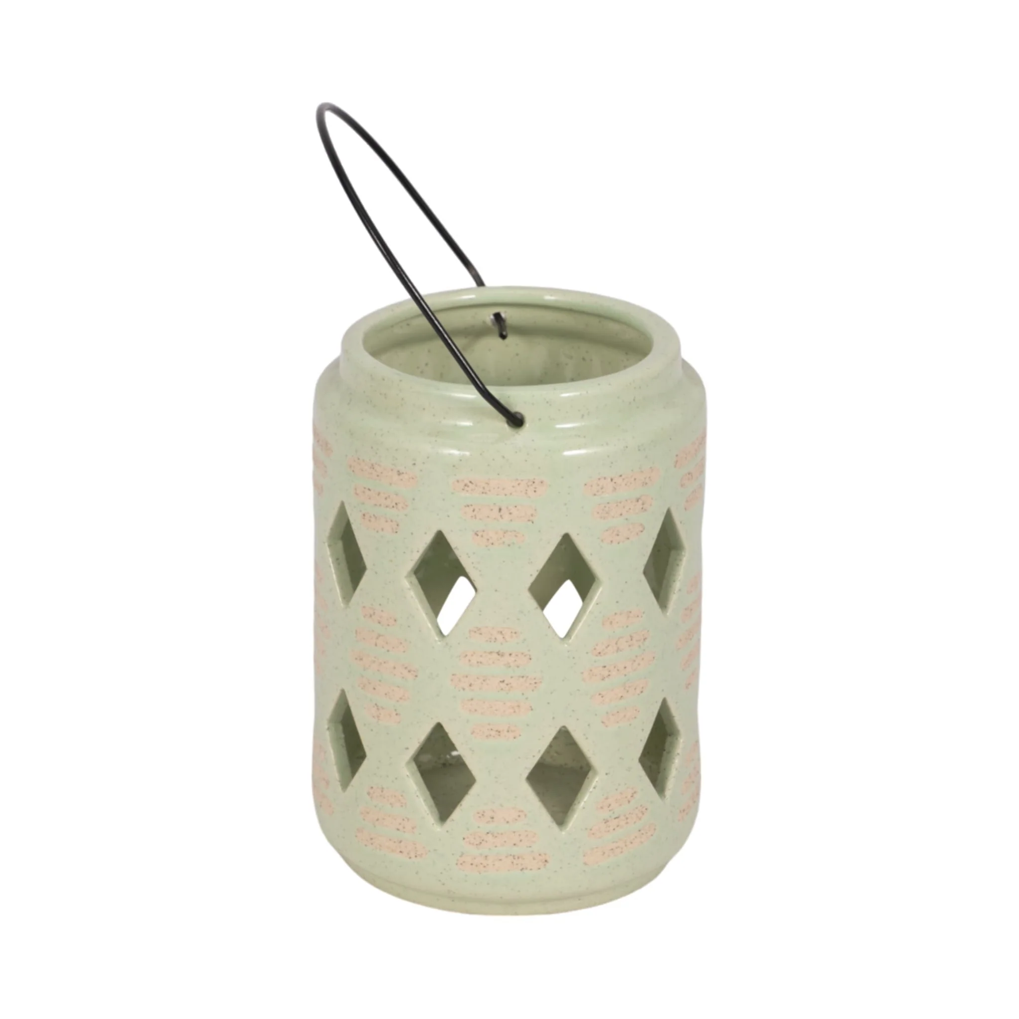 Cer, 6"h Diamond Cut Out Lantern, Cucumber - Image 4
