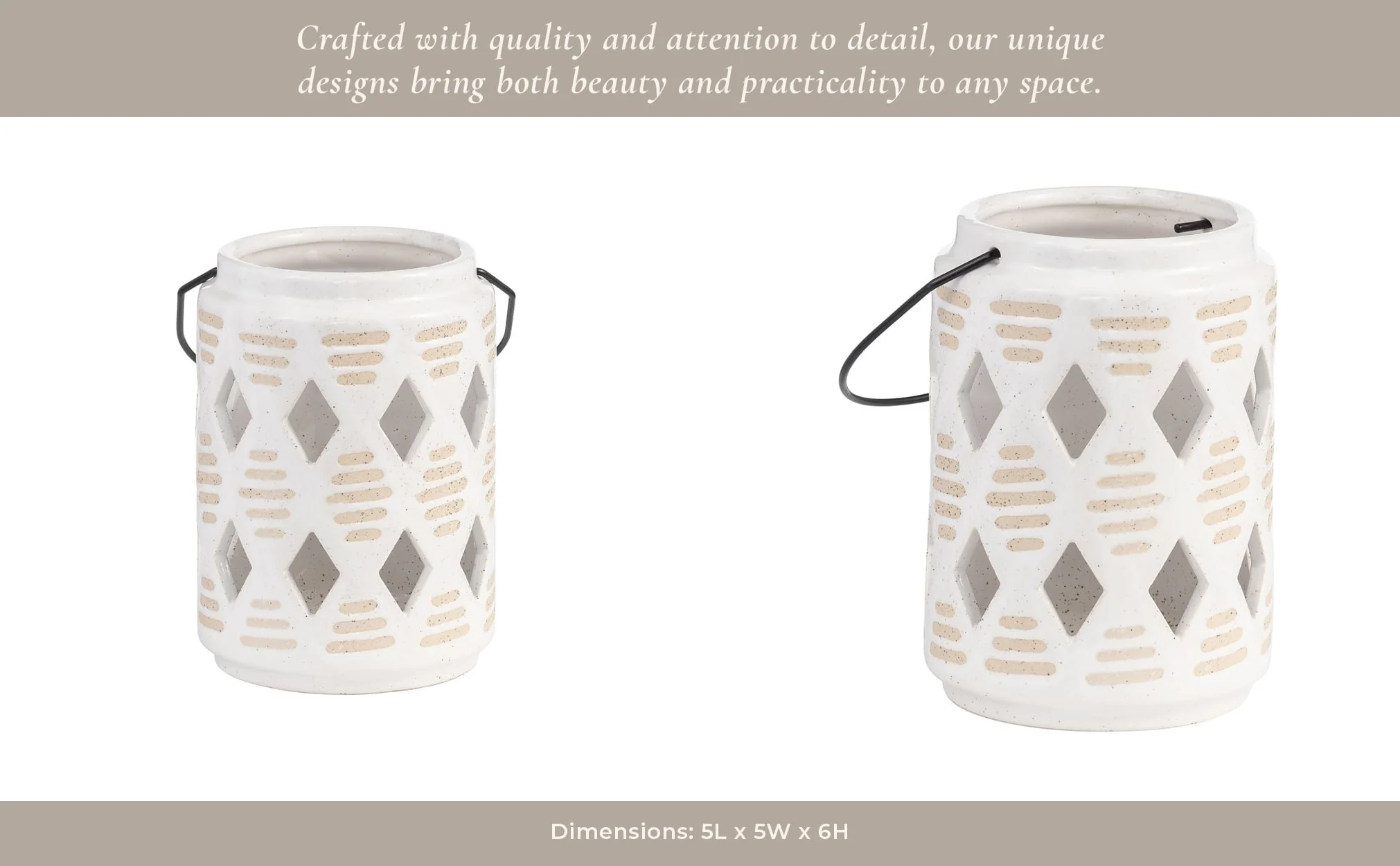 Cer, 6"h Diamond Cut Out Lantern, Ivory - Image 13