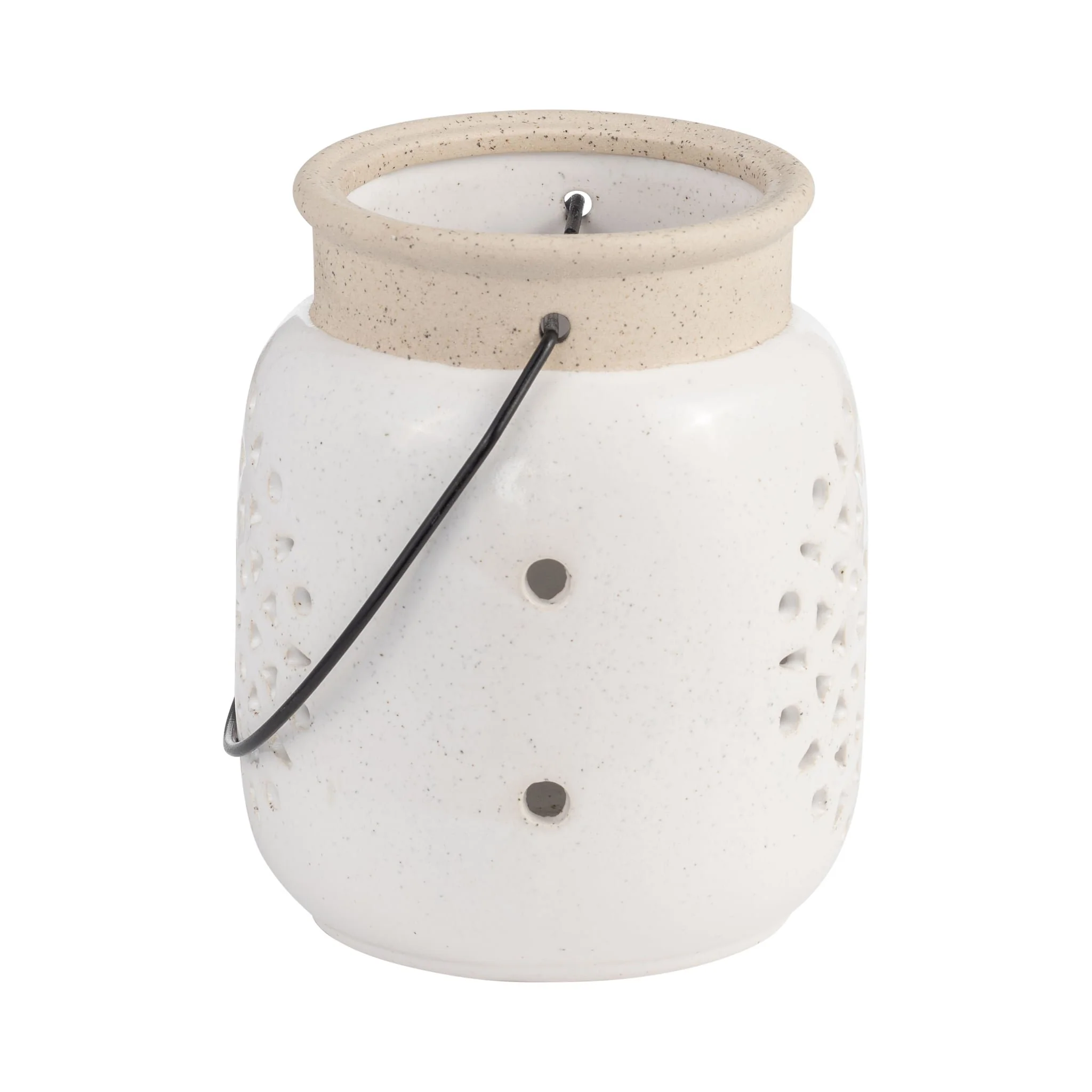 Cer, 6"h Flower Cut Out Lantern, Ivory - Image 3
