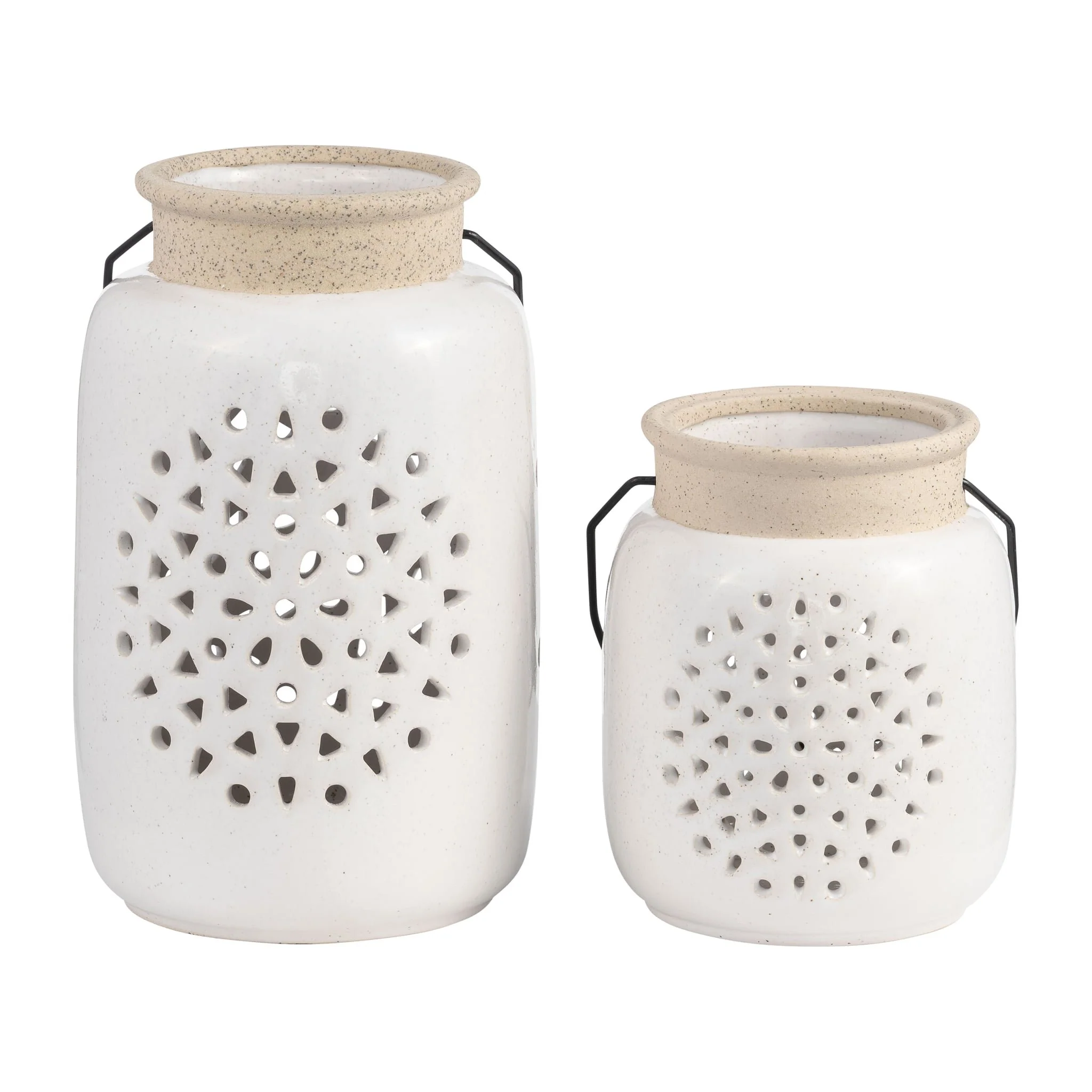 Cer, 6"h Flower Cut Out Lantern, Ivory - Image 7
