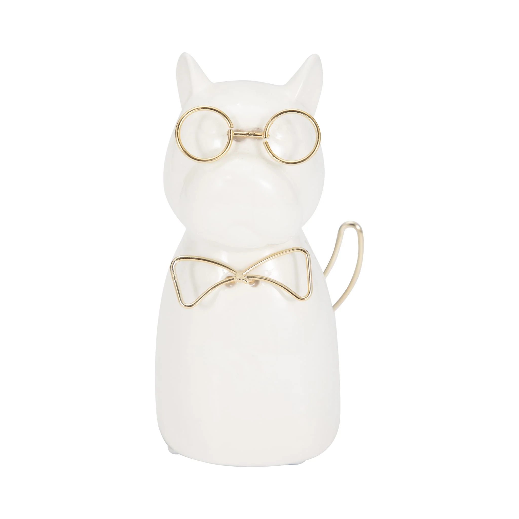 Cer 6"h, Puppy With Gold Glasses And Bowtie, Wht - Image 3
