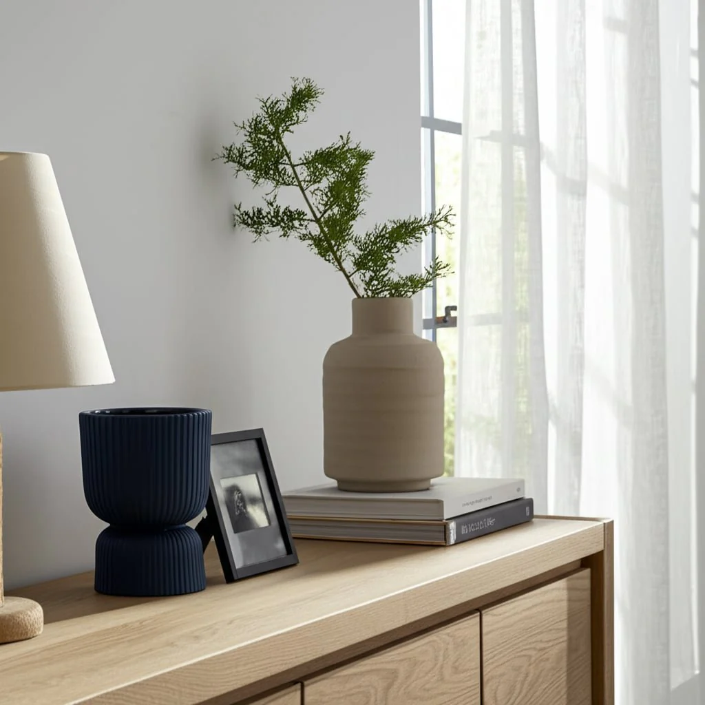 Cer, 6"h Ribbed Vase, Navy - Image 8