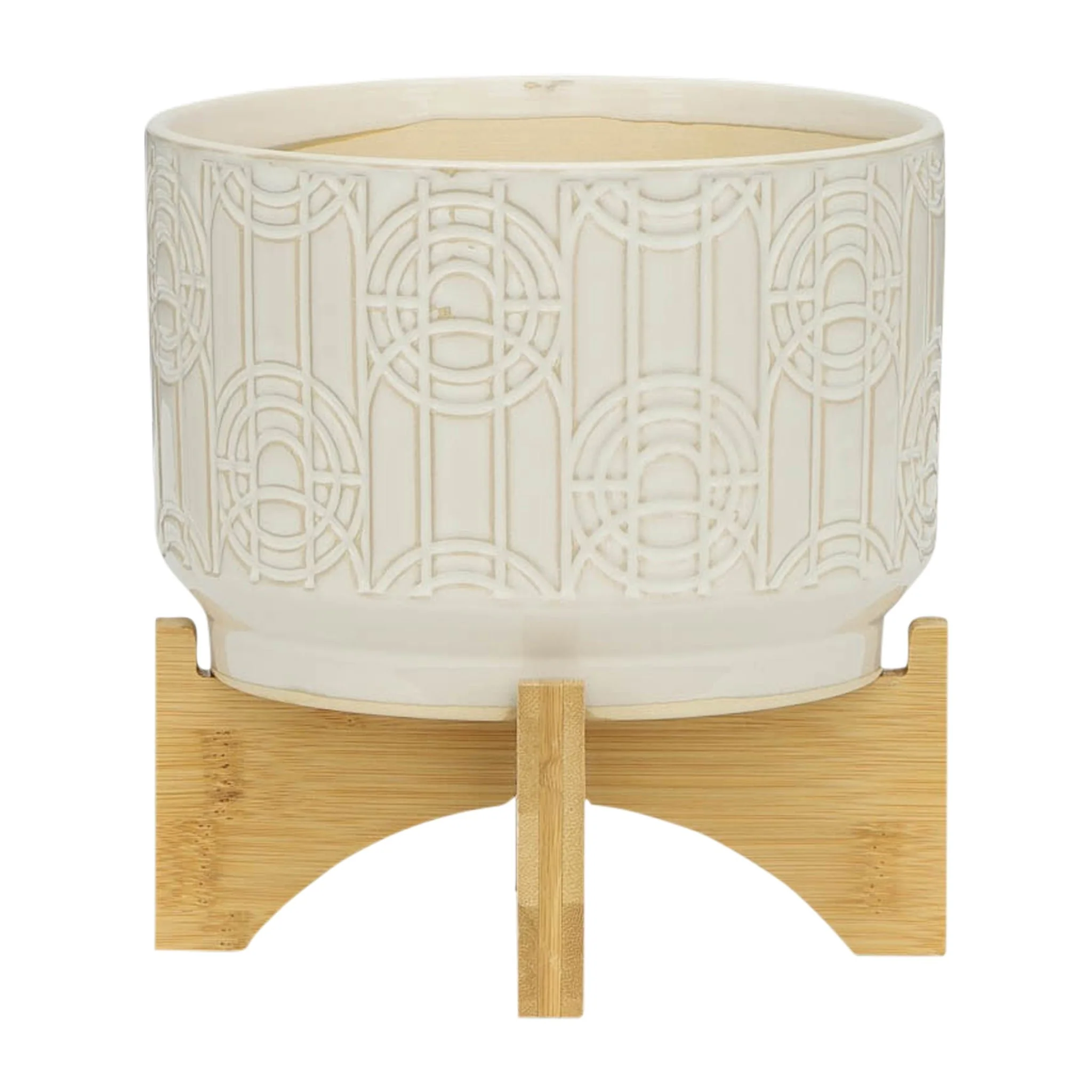 Cer, 7" Circles Planter On Stand, White - Image 2