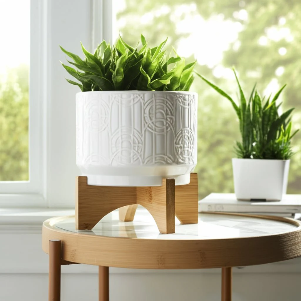 Cer, 7" Circles Planter On Stand, White - Image 9