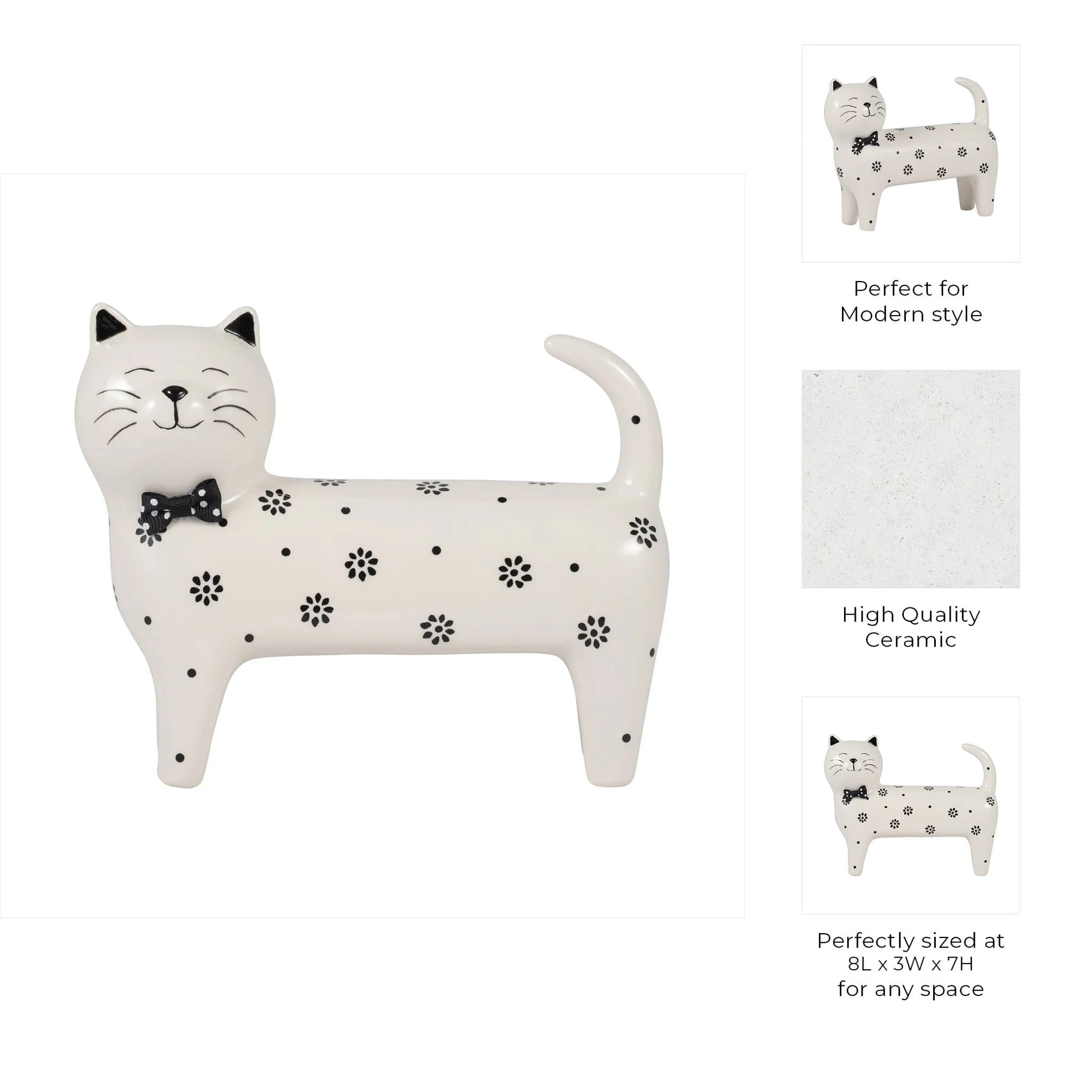 Cer, 7" Daisies Cat, White - Image 10