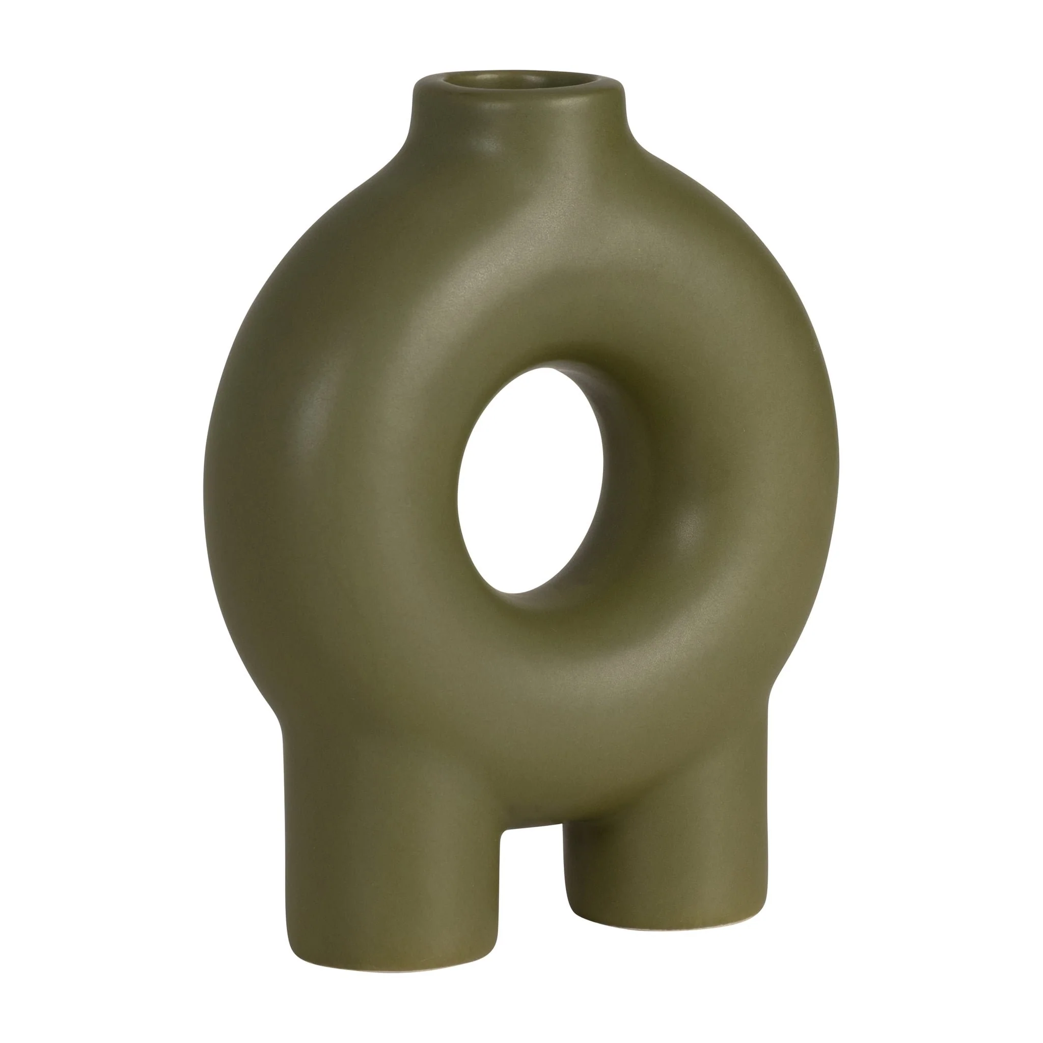Cer,7",donut Footed Vase,olive - Image 3