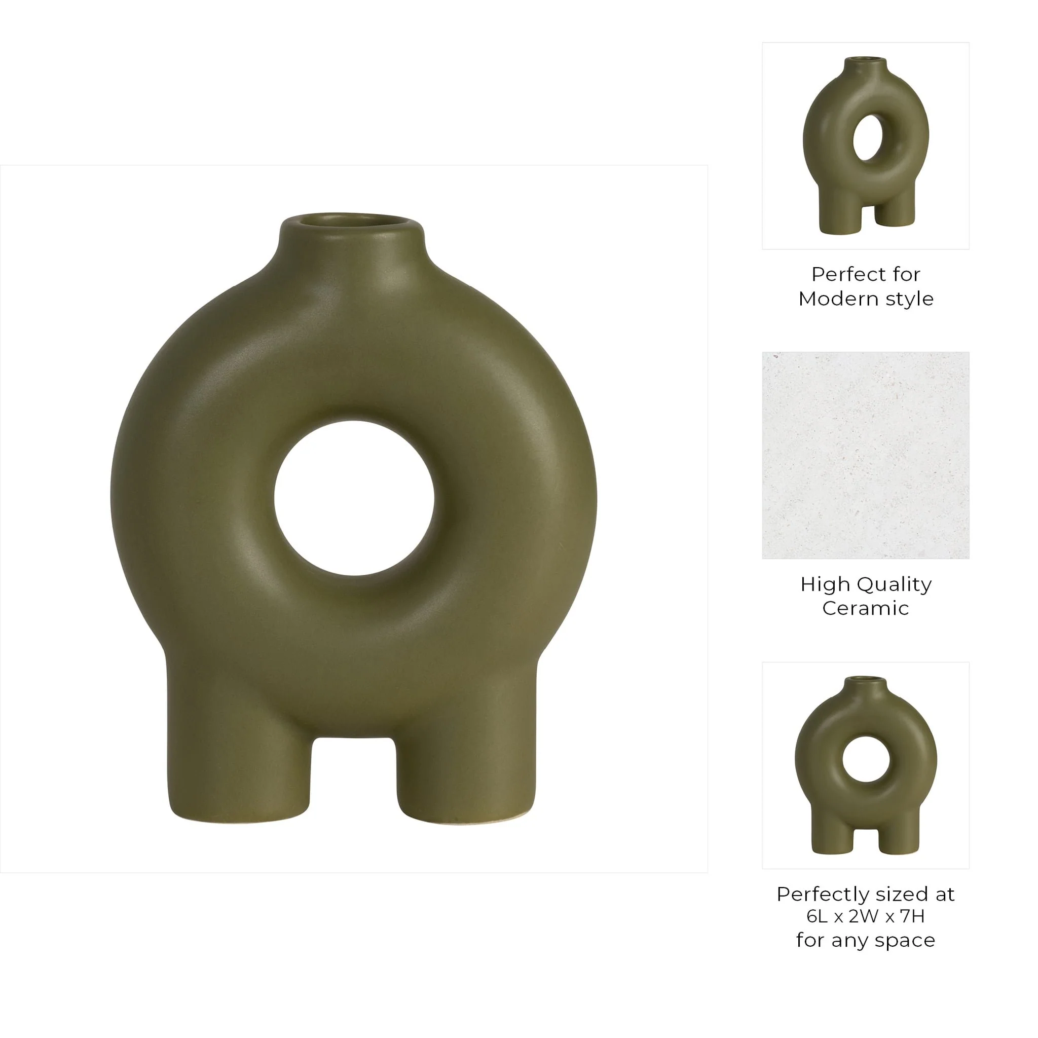 Cer,7",donut Footed Vase,olive - Image 9