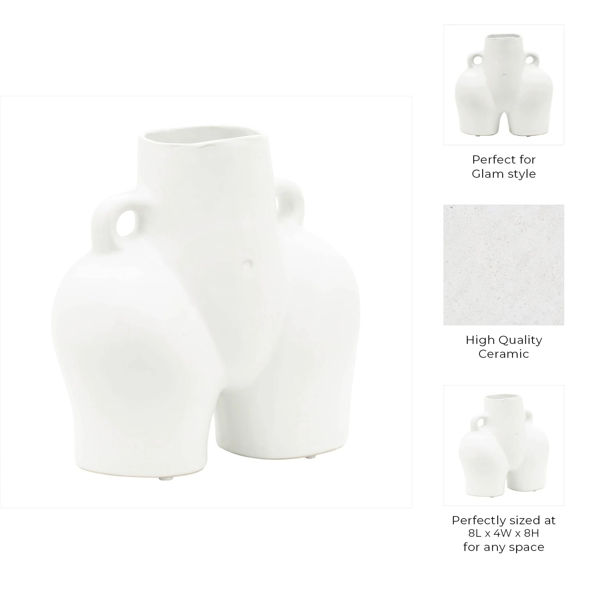 Cer, 7" Half Body Vase, White - Image 9