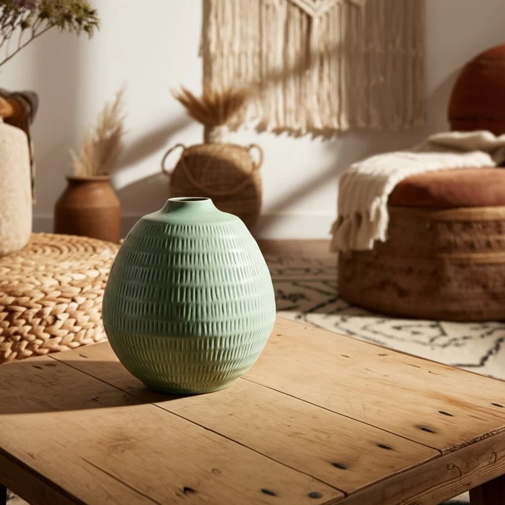 Cer,7",stripe Oval Vase,dark Sage - Image 8