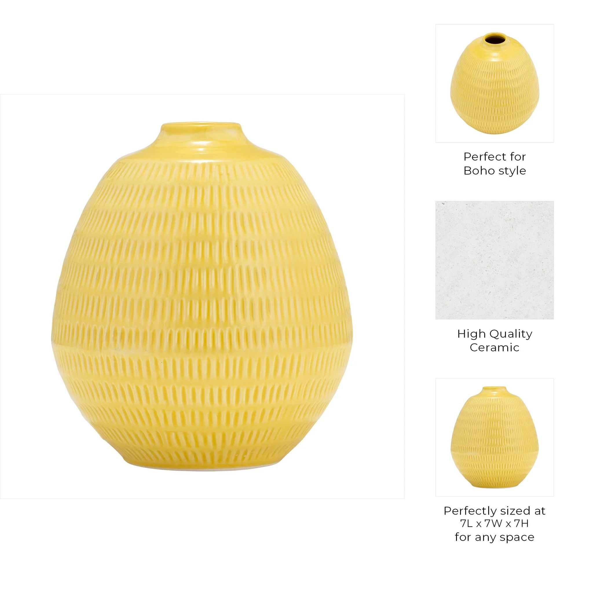 Cer,7",stripe Oval Vase,yellow - Image 10