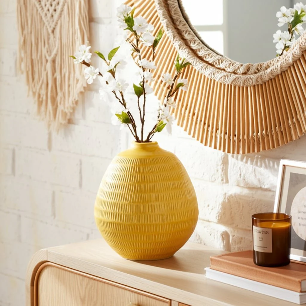 Cer,7",stripe Oval Vase,yellow - Image 12