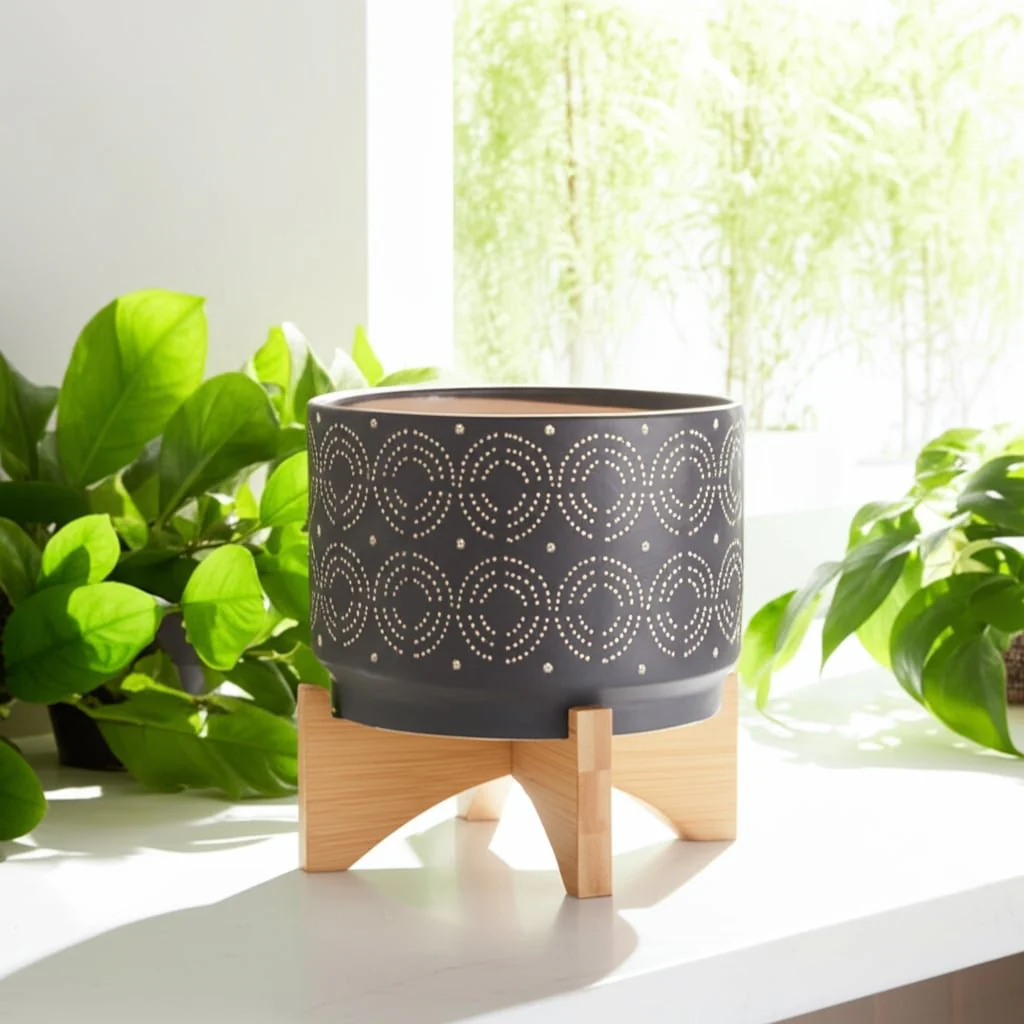 Cer, 7" Swirl Planter On Stand, Gray - Image 11