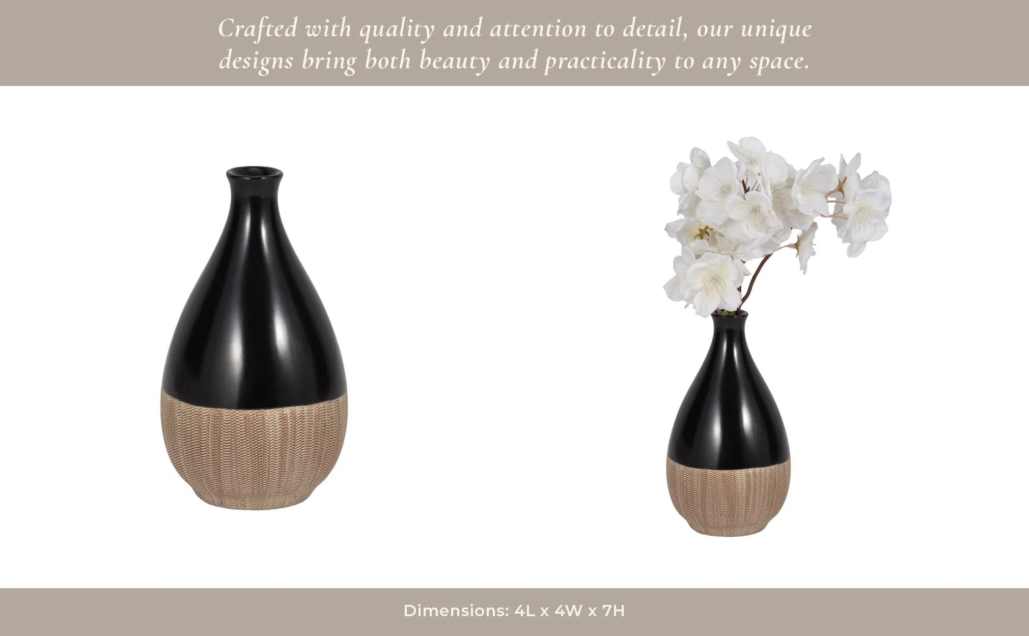 Cer, 7"h 2-tone Teardrop Vase, Creme/blk - Image 12