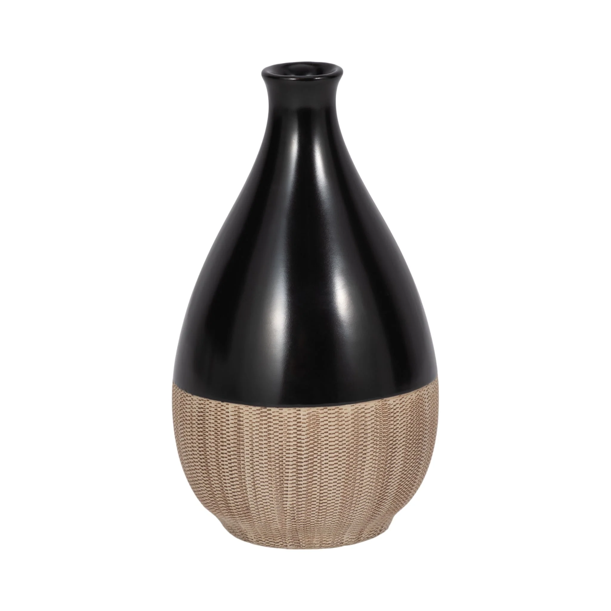 Cer, 7"h 2-tone Teardrop Vase, Creme/blk - Image 3