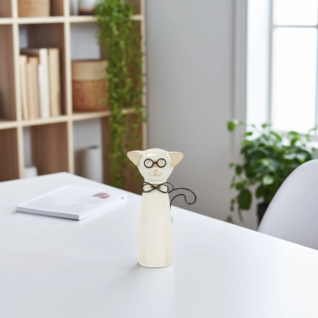 Cer, 7"h Cat W/ Glasses, Beige - Image 13