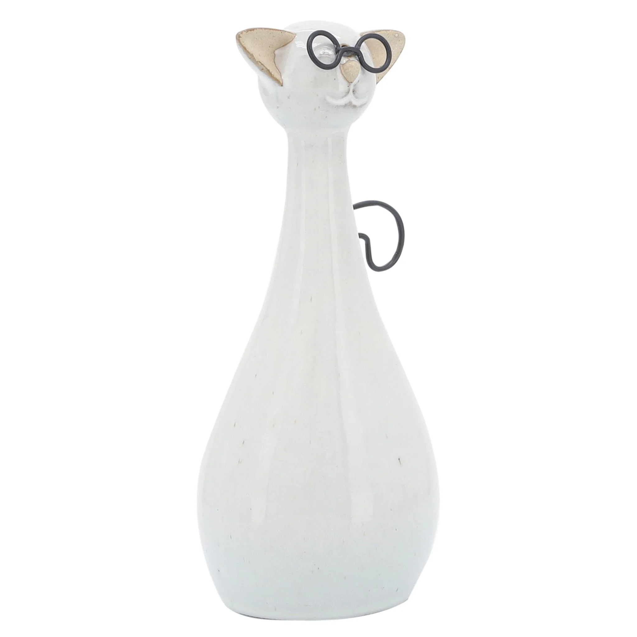Cer, 7"h Chubby Cat W/ Glasses, Beige - Image 2