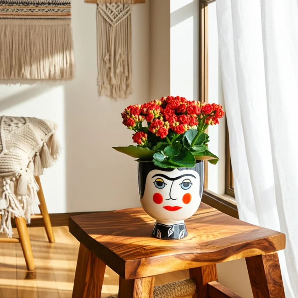 Cer, 7"h Frida Face Flower Vase, Blk/wht - Image 10