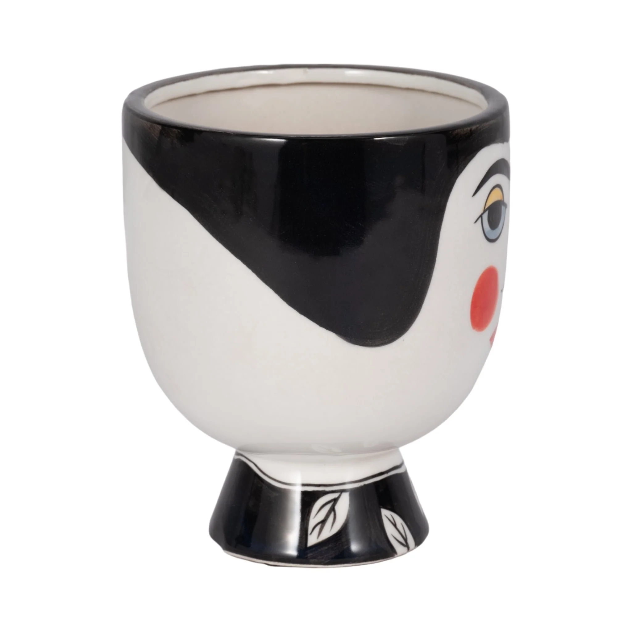 Cer, 7"h Frida Face Flower Vase, Blk/wht - Image 4
