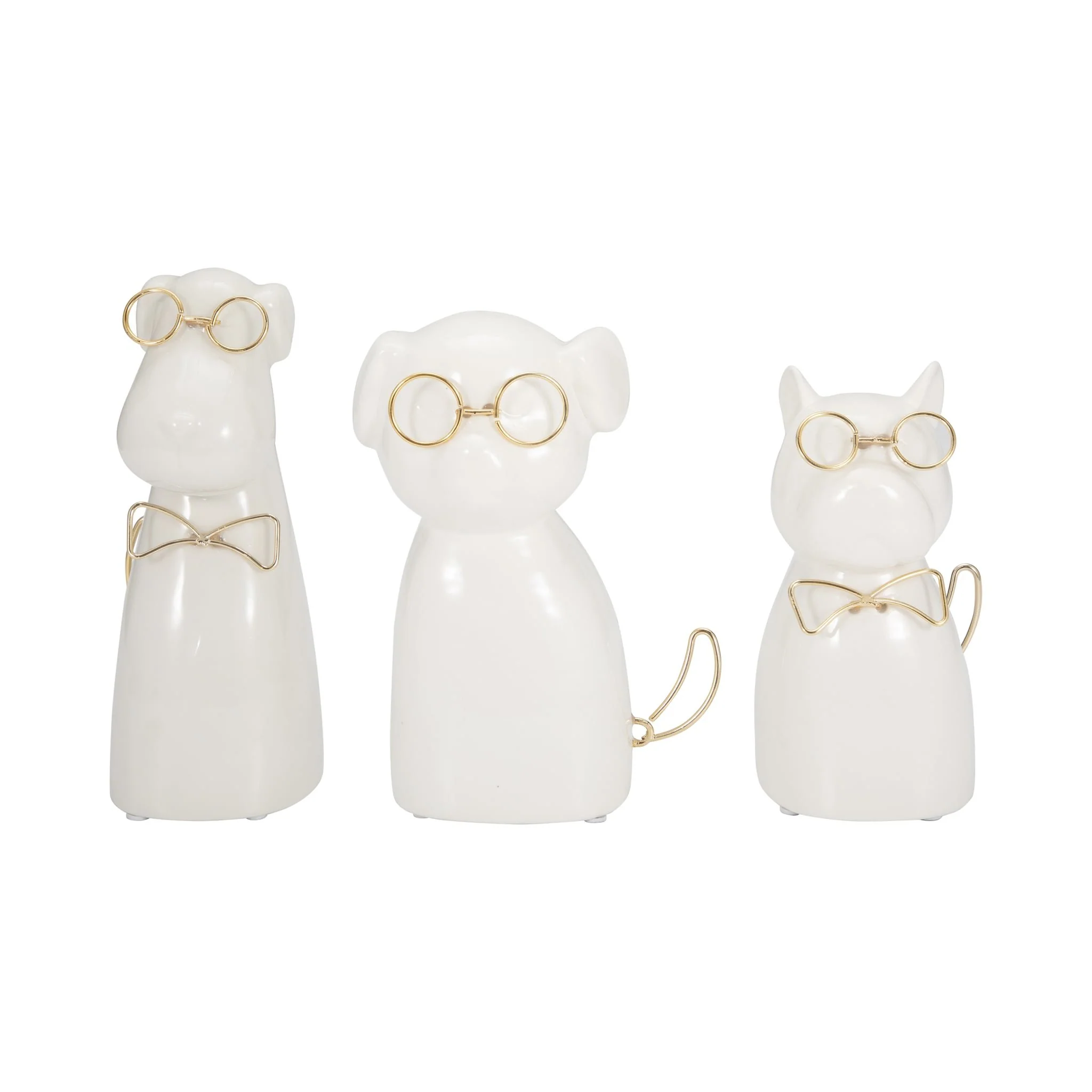 Cer 7"h, Puppy With Gold Glasses And Bowtie, Wht - Image 8